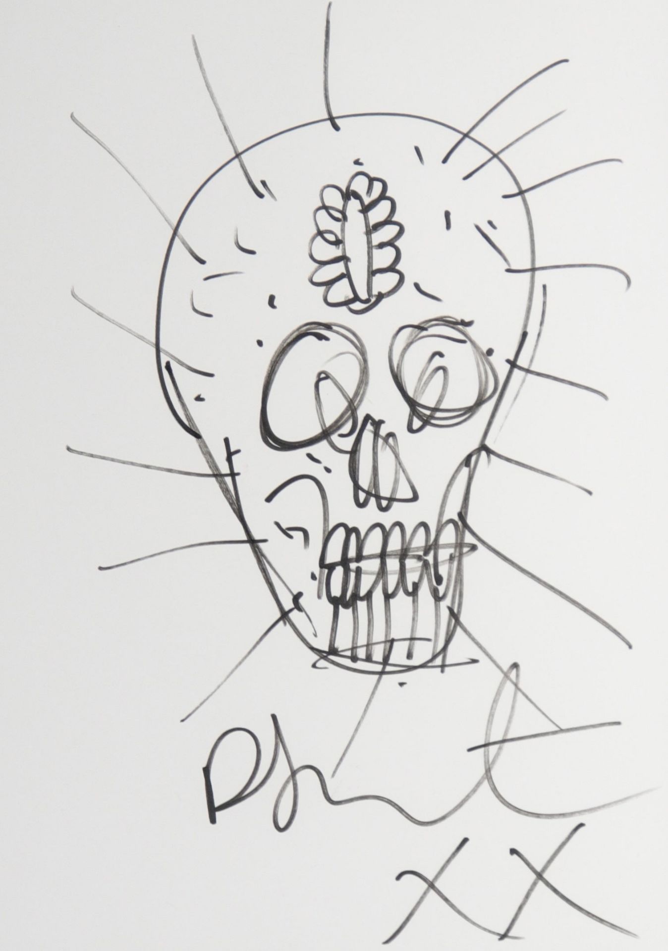 Damien HIRST, Attributed to Skull Head Drawing in black felt-tip pen on paper Hand signed, unique w - Bild 2 aus 2