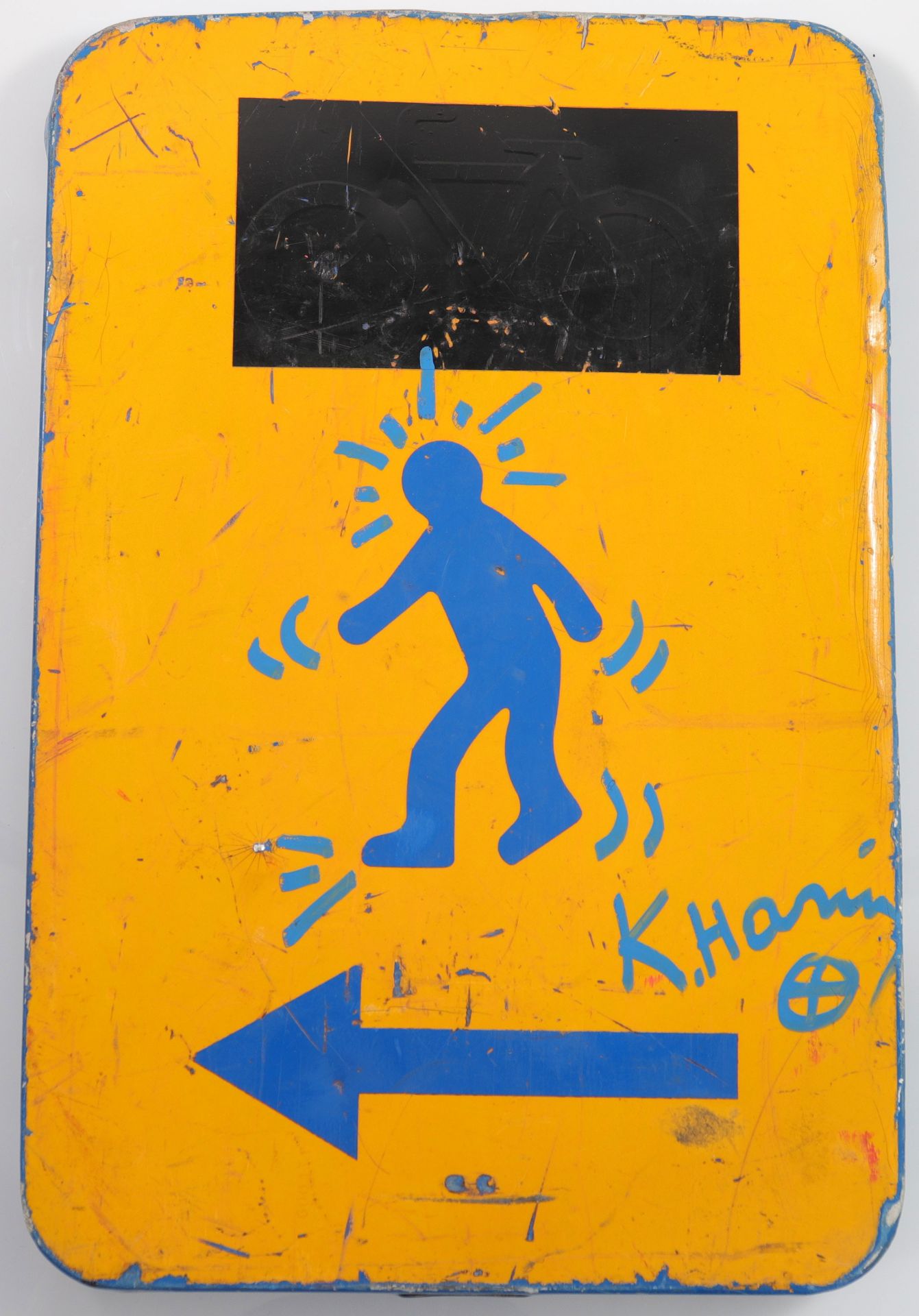 Keith Haring - Traffic Sign Road Sign Highlighted by Handmade Acrylic Paint