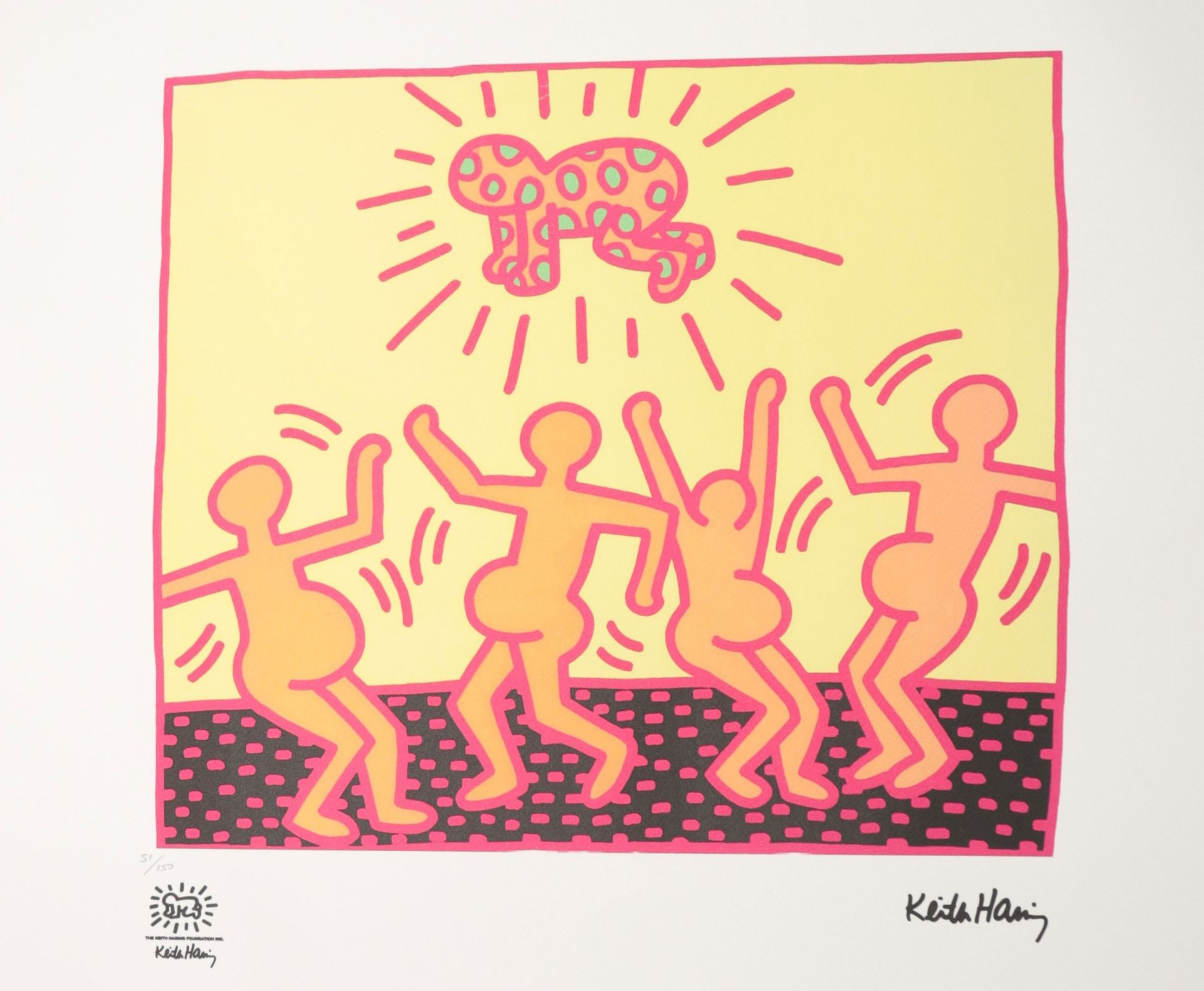 Keith Haring (after) - The baby shower - Offset lithograph on wove paper Signature print, dry stamp