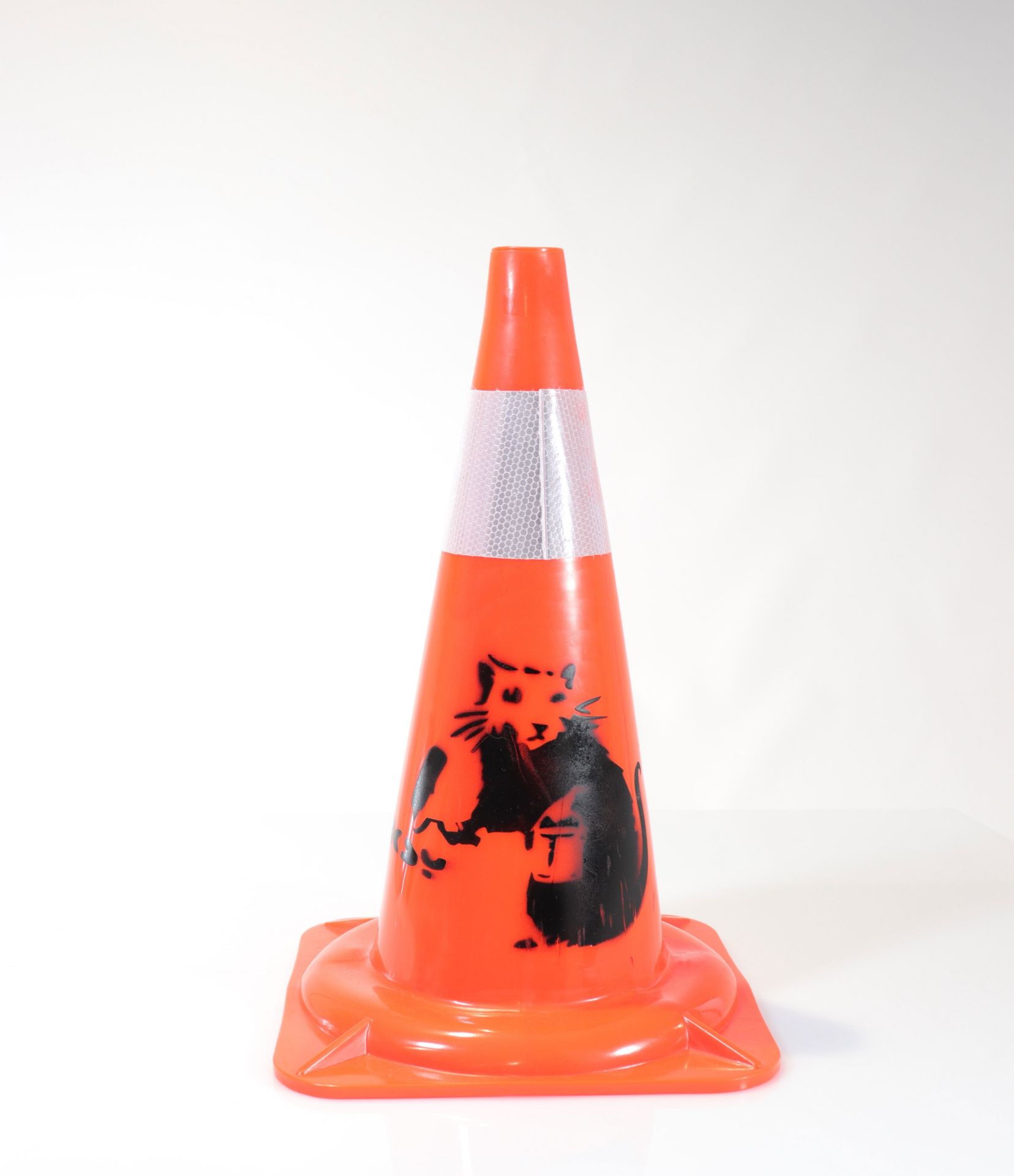 BANKSY (after) Stencil on construction cone block Signed lower right