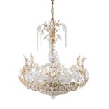 Maison BaguÃ¨s Chandelier in rich golden brass with floral decoration