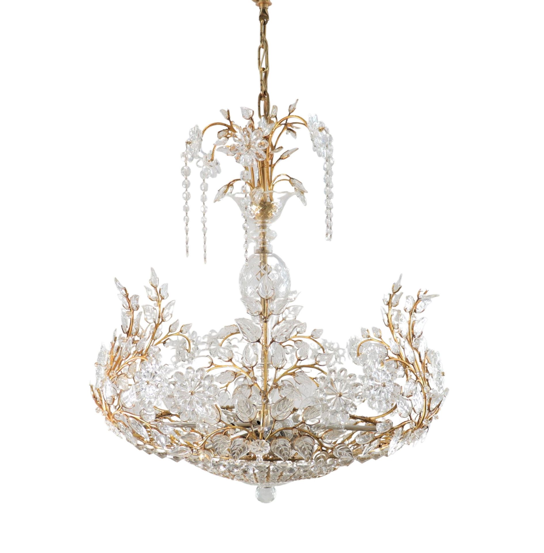 Maison BaguÃ¨s Chandelier in rich golden brass with floral decoration