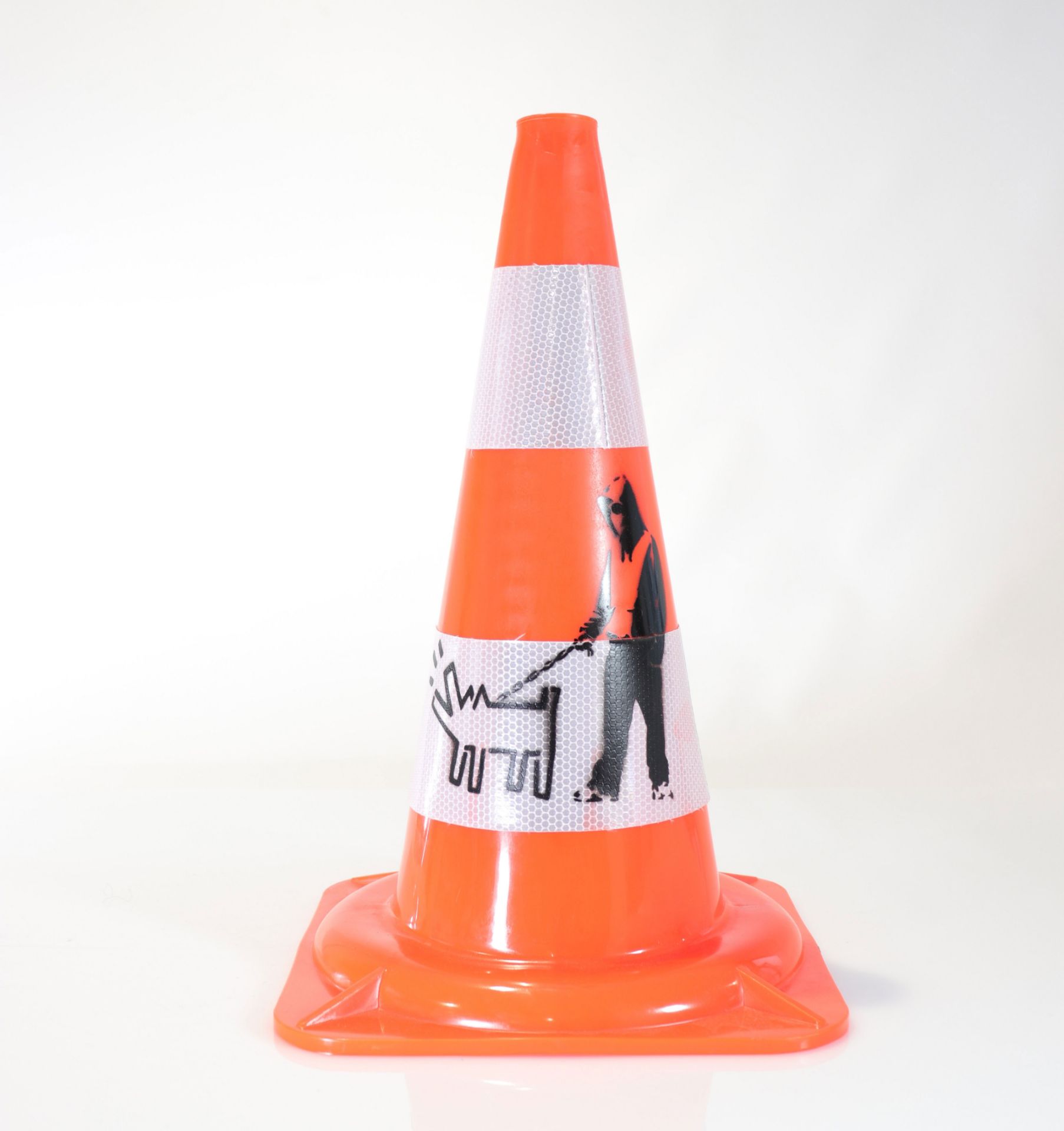 BANKSY (after) Stencil on construction cone block Signed lower right