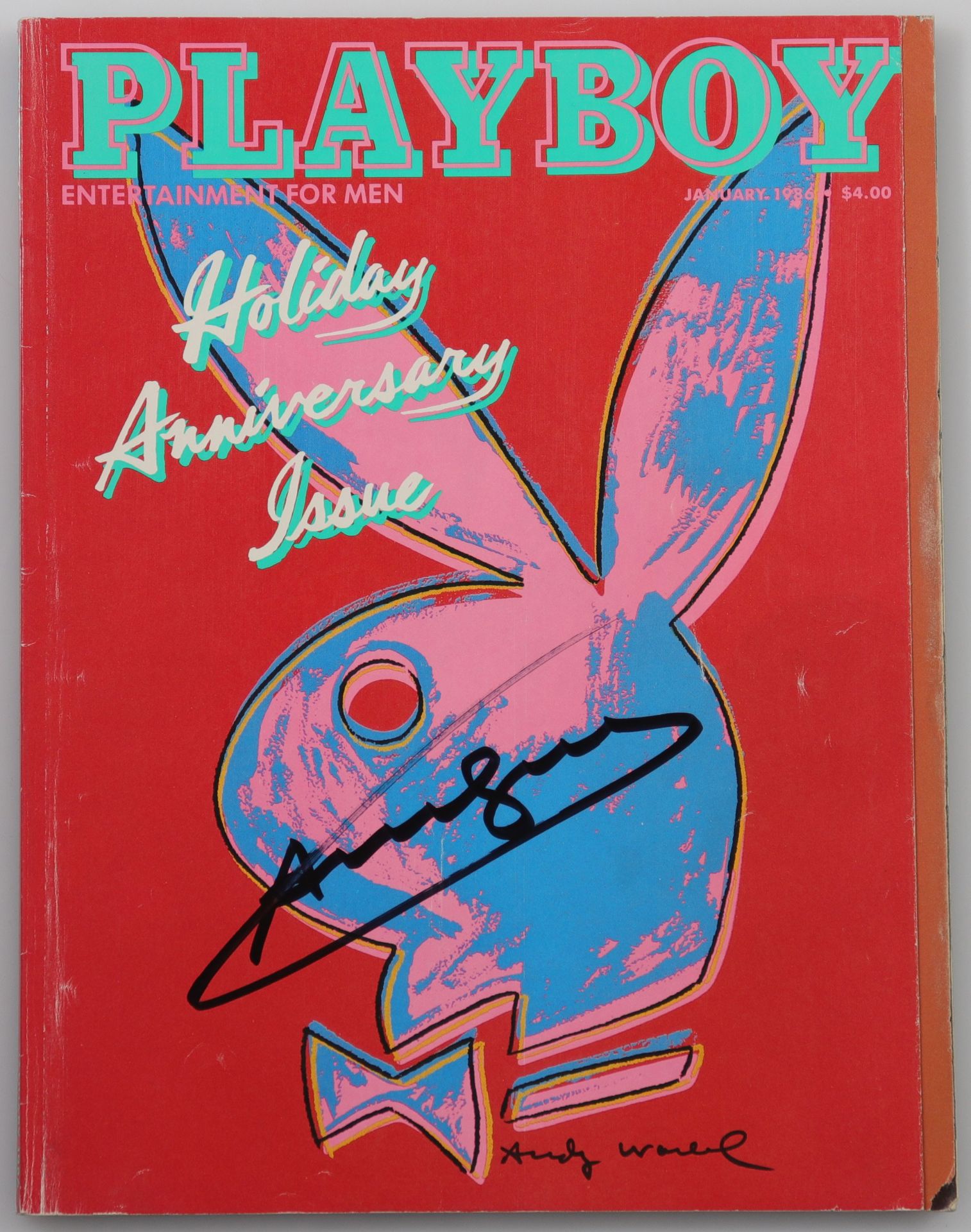 Andy Warhol - PlayBoy - Holiday Anniversary Edition January 1986 Hand signed by Andy Warhol in blac