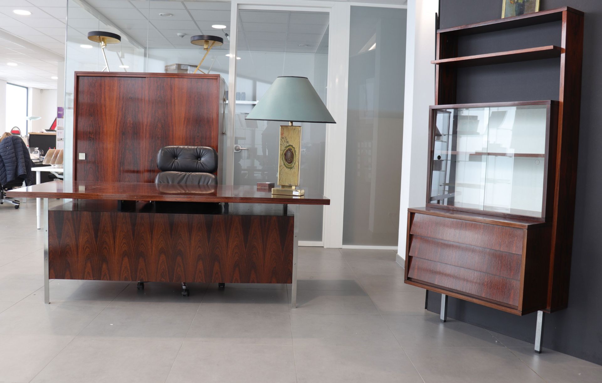 ALFRED HENDRICKX desk set Rosewood and steel. Circa 1955. Ed. Belform.