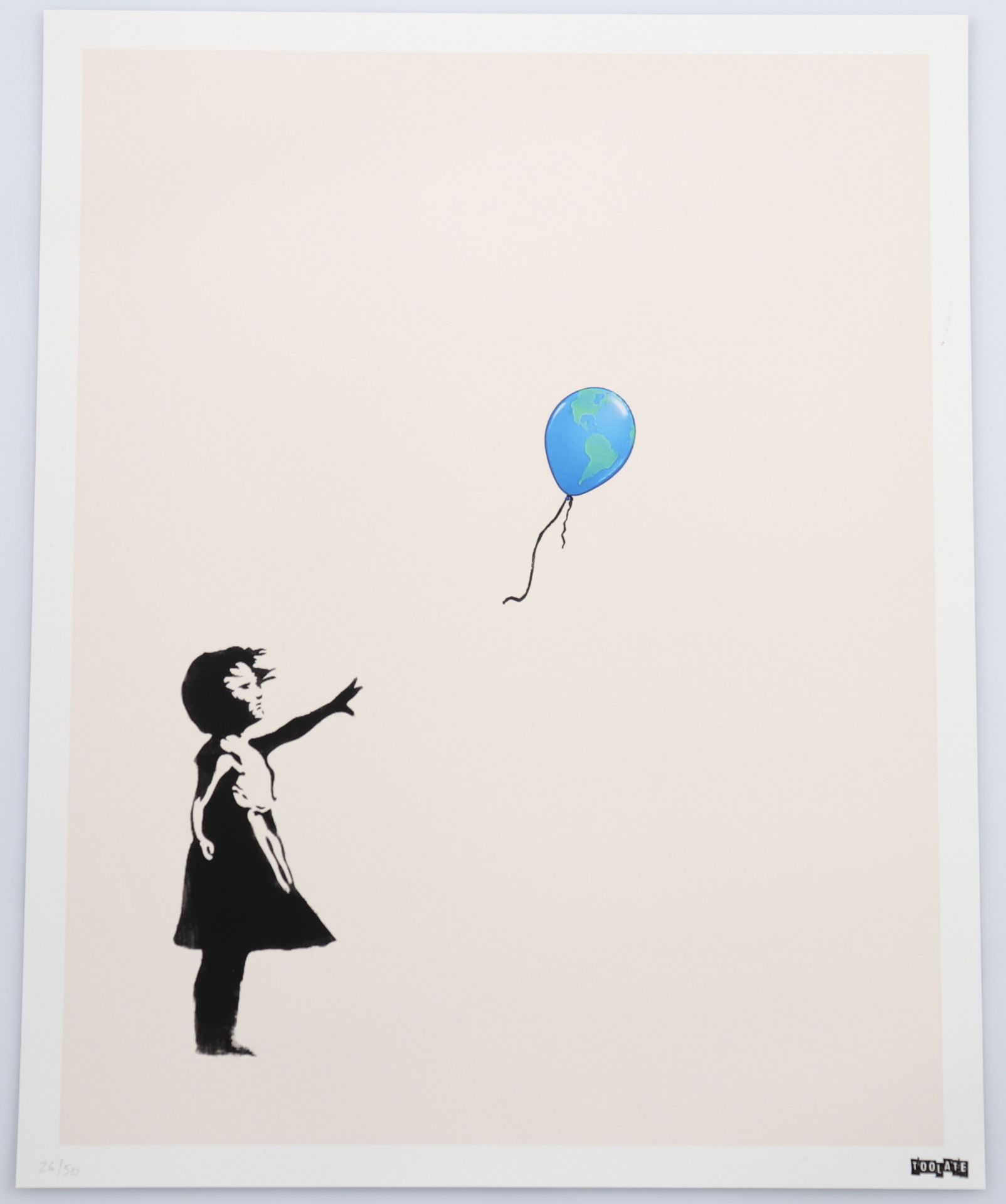 Too Late - Girl With Earth Balloon, 2021 Color screenprint on paper Hand numbered on 50 copies. Han