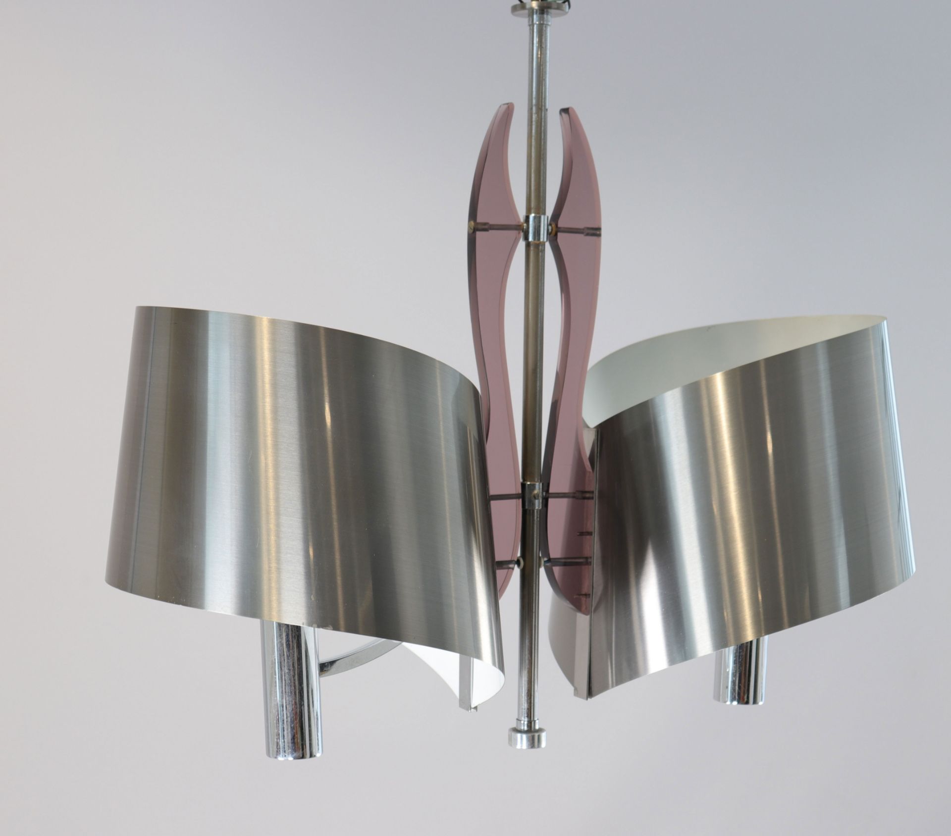 France - Stainless steel chandelier - in the style of Maison Charles - circa 1970 - Bild 2 aus 2