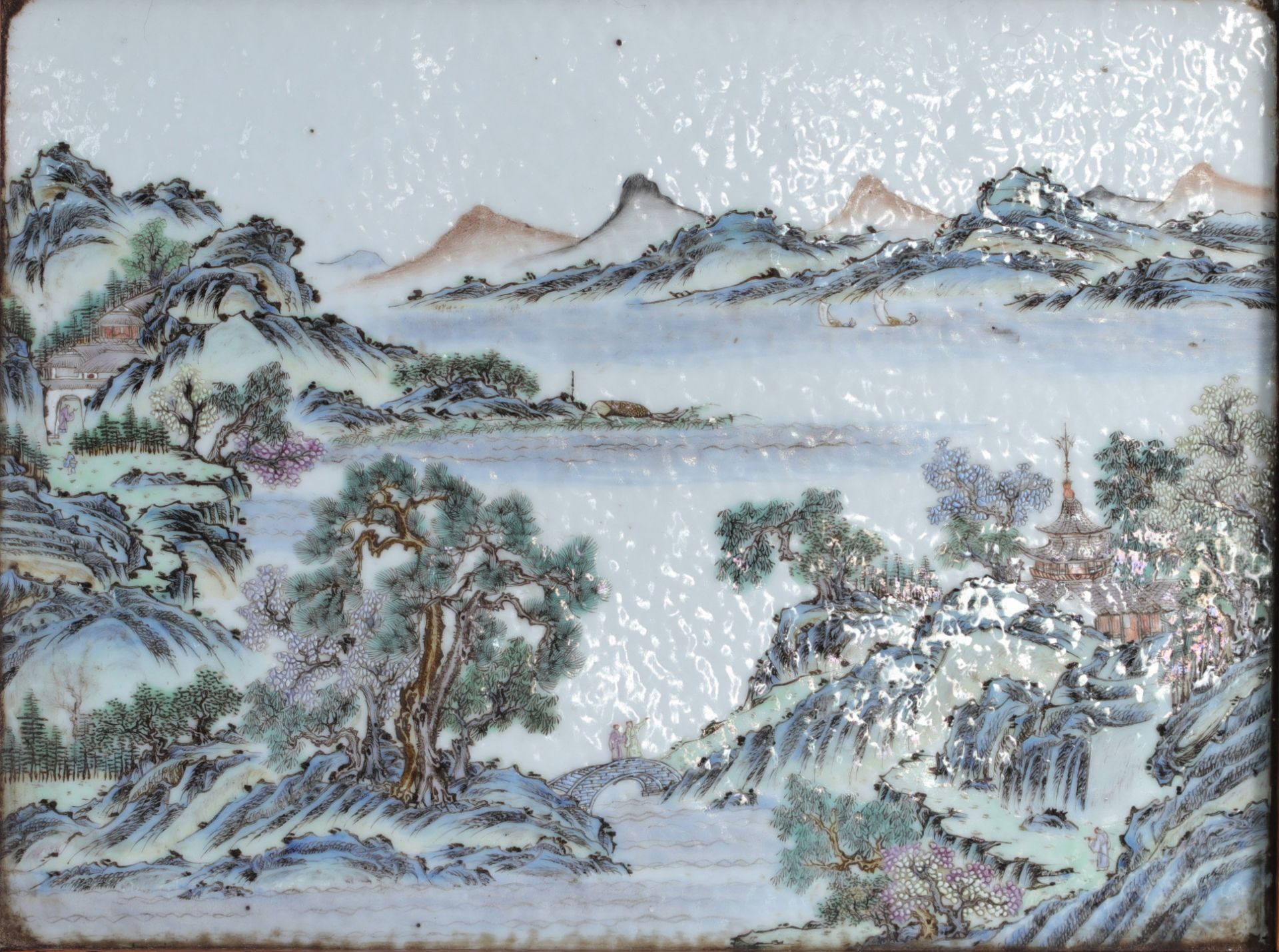 China rare table decorated with porcelain panels decor of landscapes - republic period - Bild 7 aus 13
