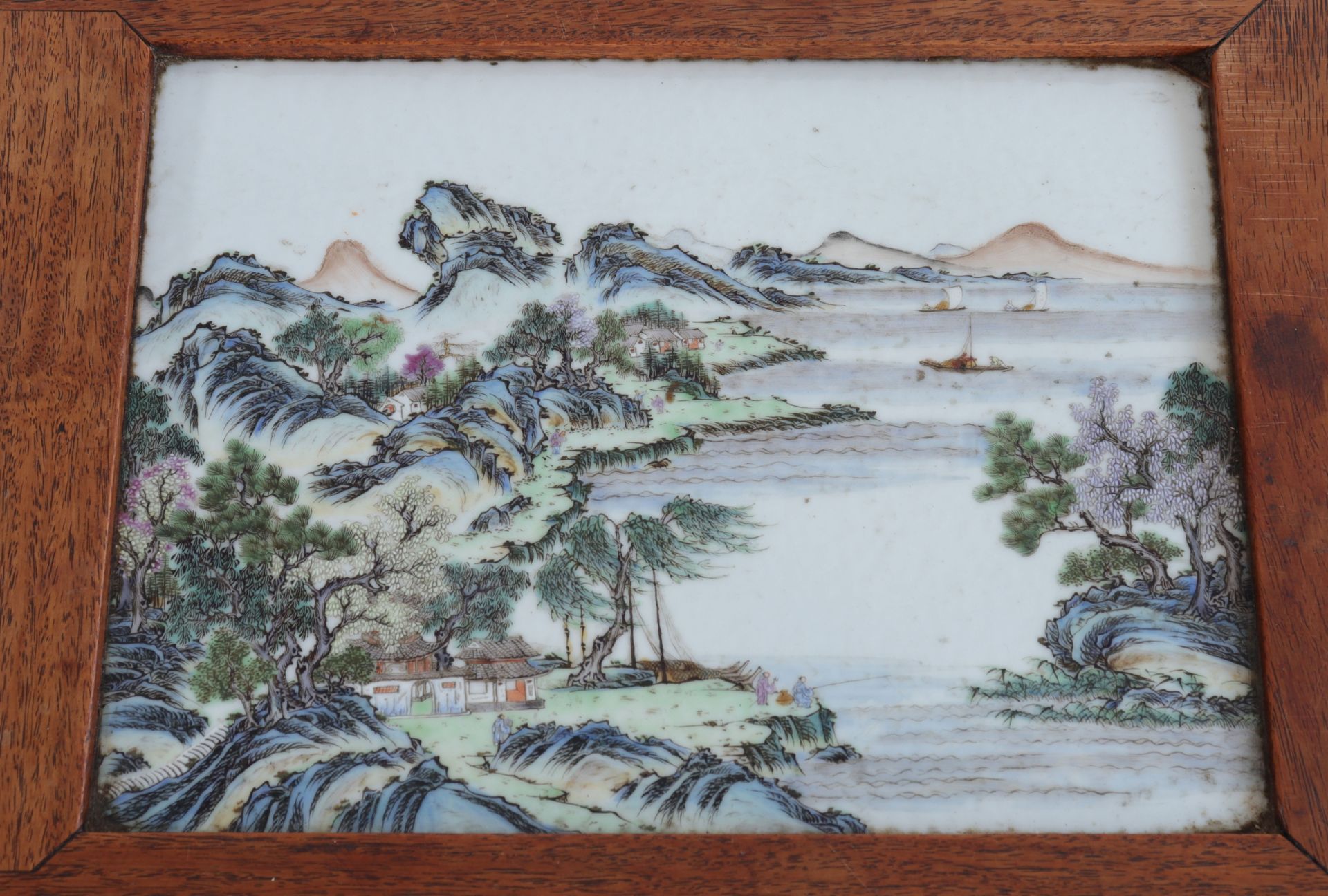 China rare table decorated with porcelain panels decor of landscapes - republic period - Bild 4 aus 13