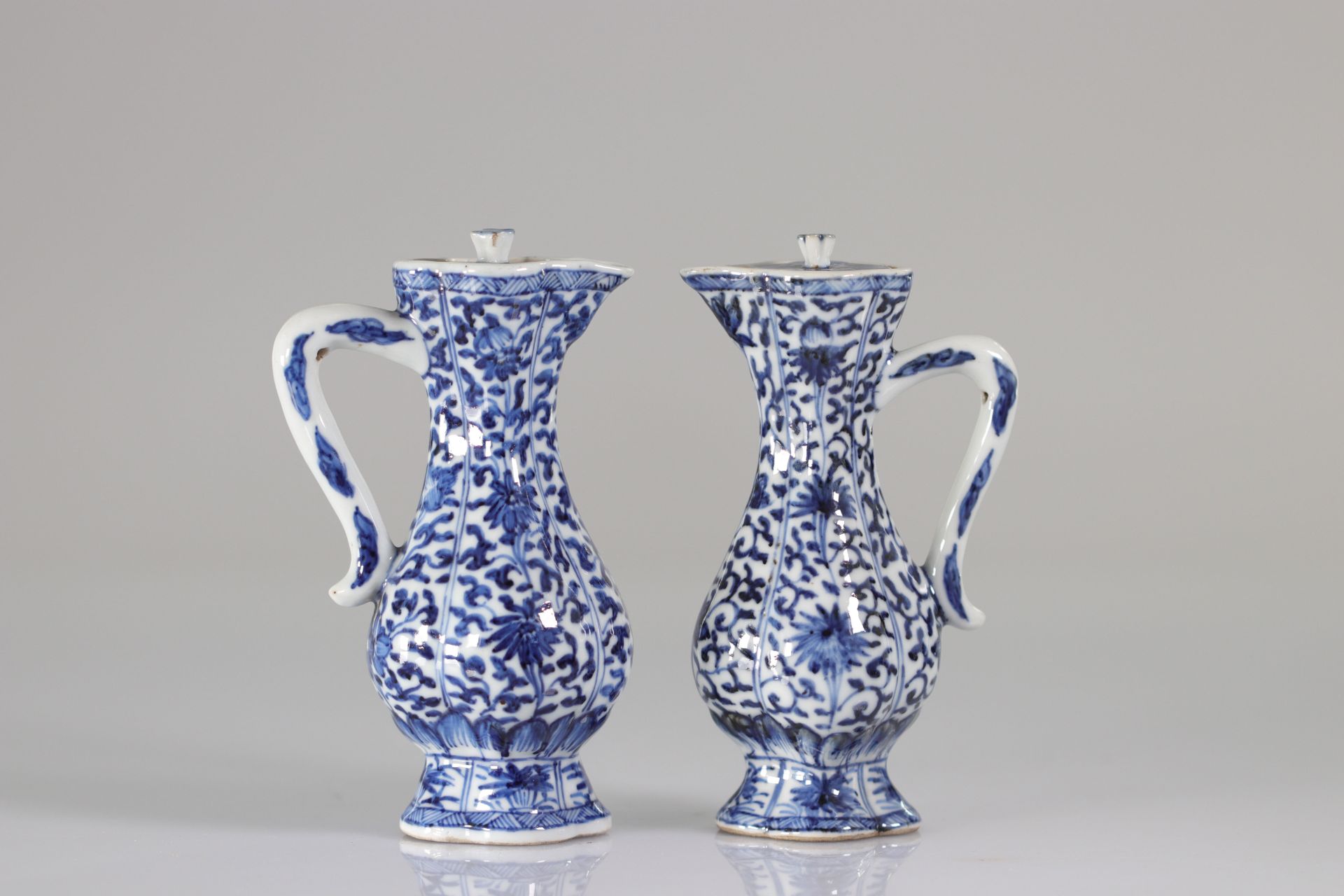 China pair of blanc bleu jug 18th