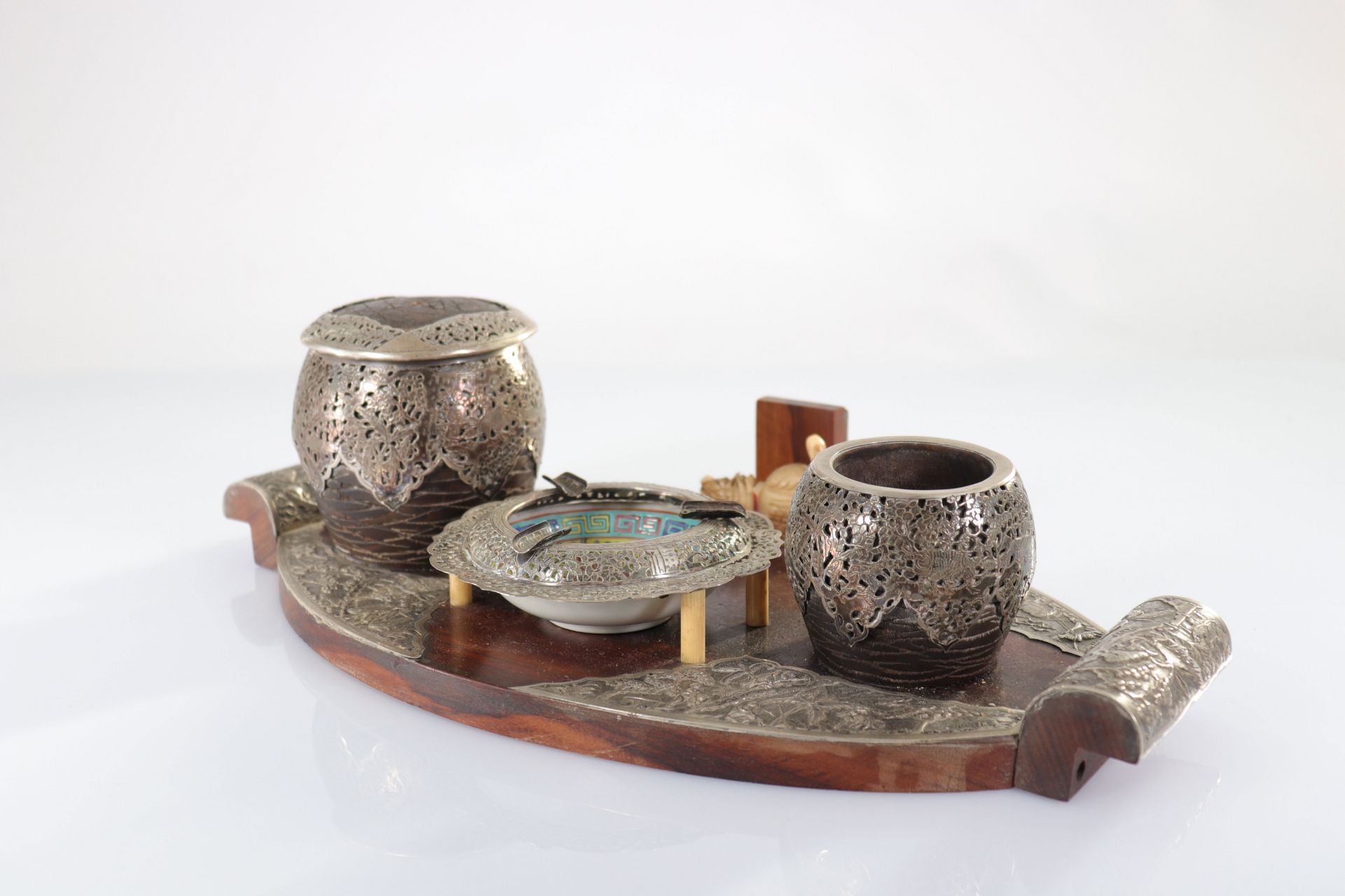 Asia - set of wood/silver/porcelain burners - 1920 - Bild 2 aus 5