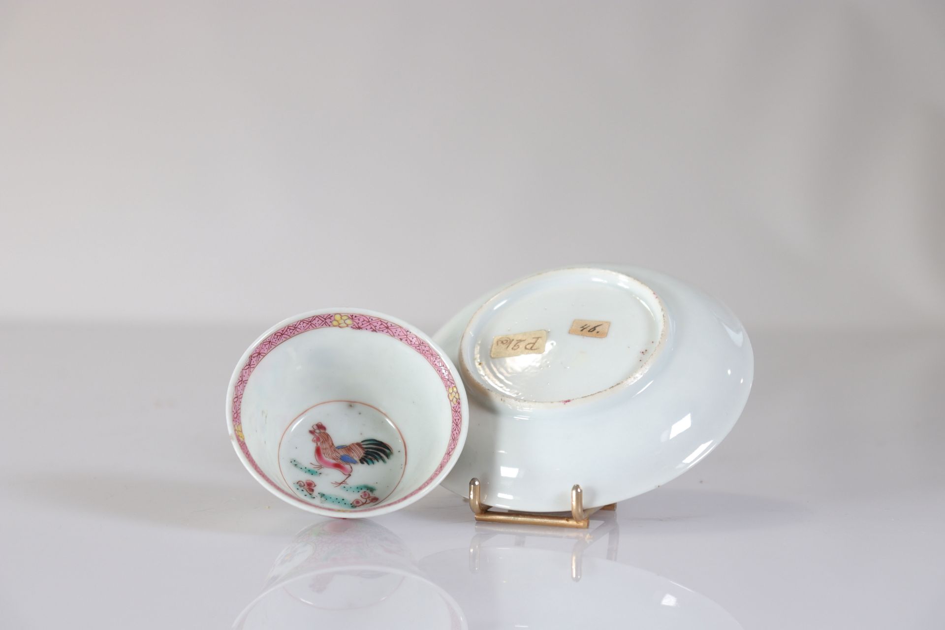 Bowl and saucer in 18th century Chinese porcelain decorated with roosters - Bild 4 aus 4