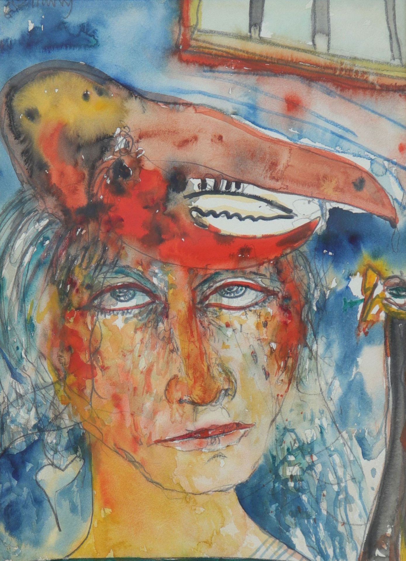 John BELLANY (1942-2013) watercolor on paper "The lobster hat"