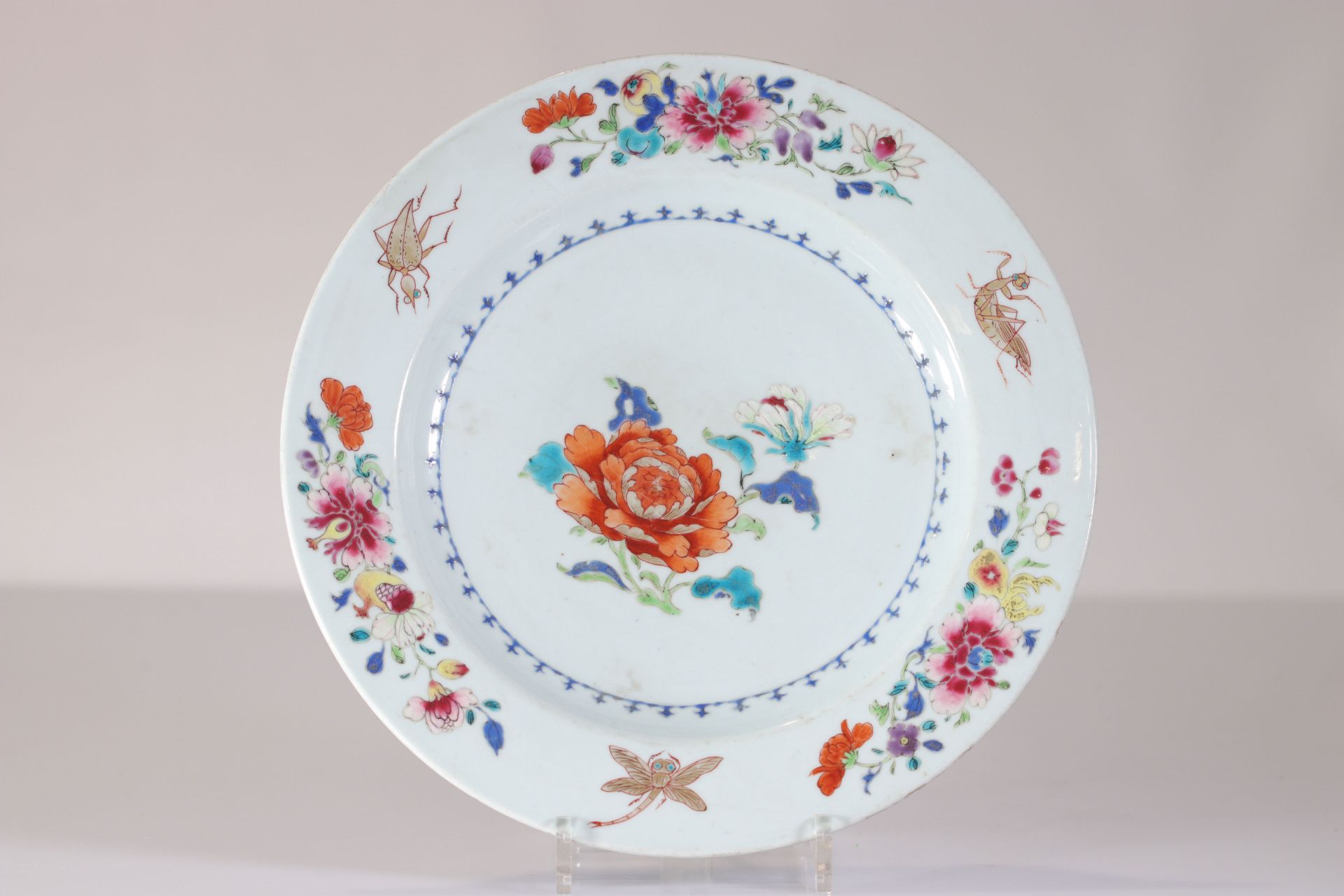 18th century famille rose plate decorated with flowers and insects