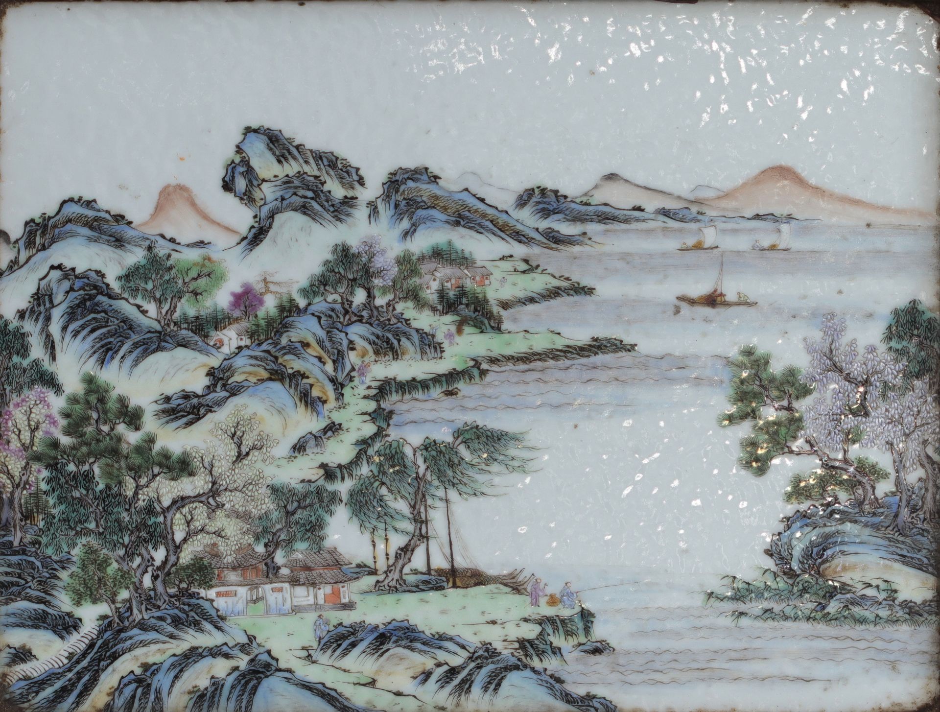 China rare table decorated with porcelain panels decor of landscapes - republic period - Bild 8 aus 13