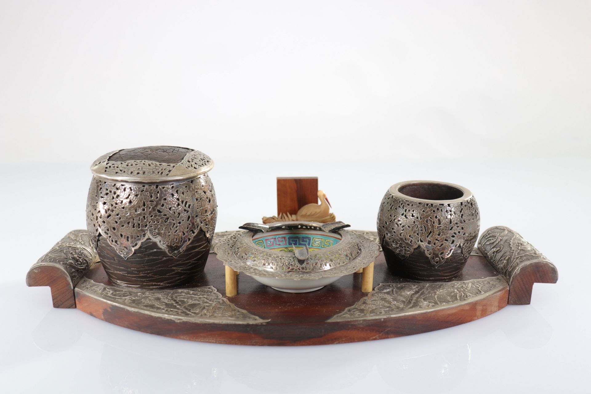 Asia - set of wood/silver/porcelain burners - 1920