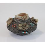 China Tibet box in agent and jades inlaid with coral and turquoise XIX
