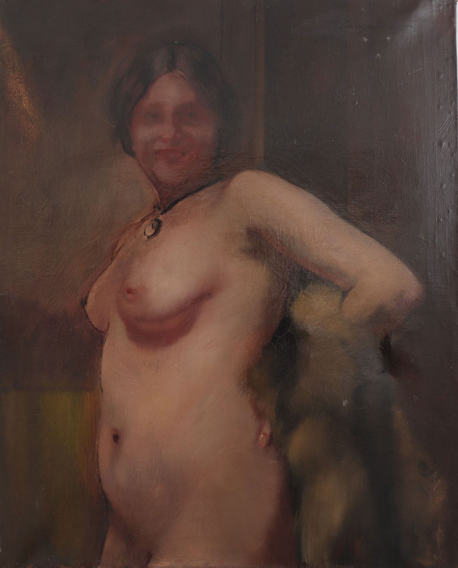 Hermann ANGERMEYER (1876-1955) oil on canvas "naked young woman with blurred eyes"