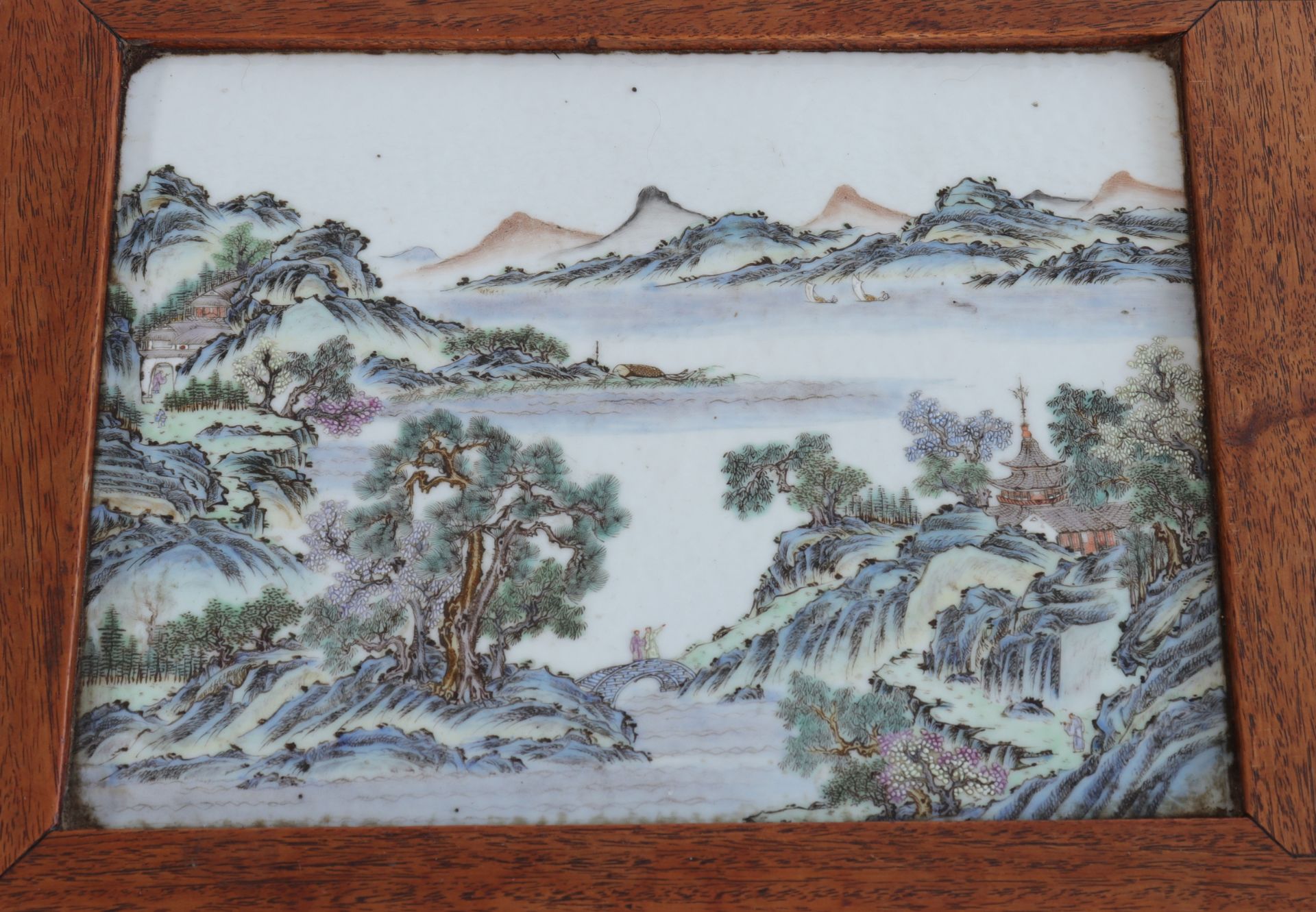 China rare table decorated with porcelain panels decor of landscapes - republic period - Bild 3 aus 13