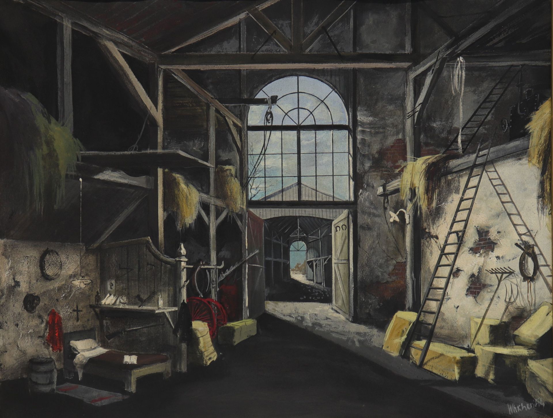 Georges WAKHEVITCH (1907-1984) oil on cardboard Interior of a barn