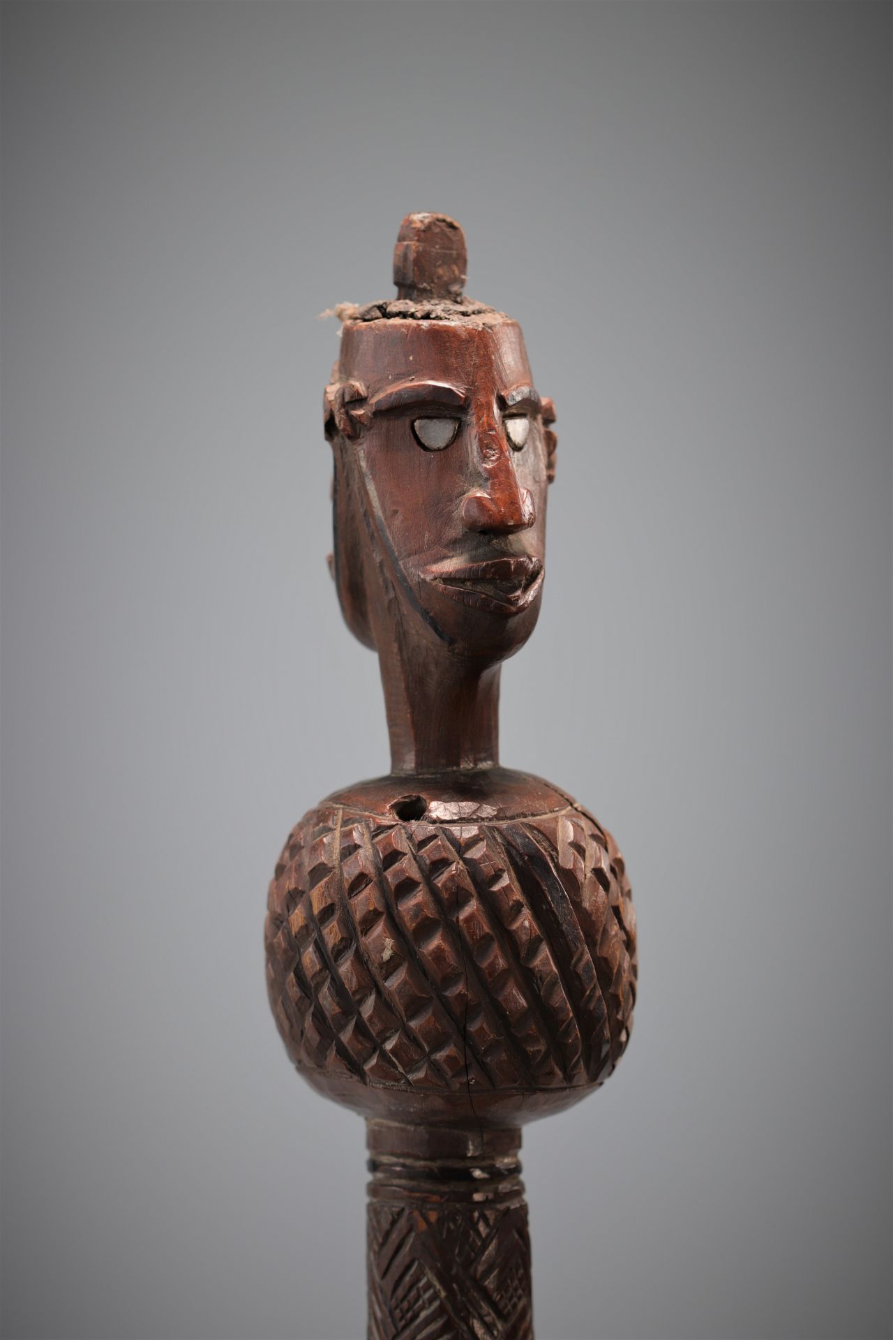 Cane Bas-Congo Janus heads mirror eyes early XX.