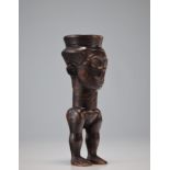 Anthropomorphic carved Kuba palm wine cup with beautiful patina of use