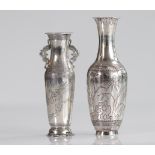 China vases (2) in silver with bamboo decoration