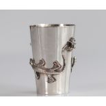 China silver goblet decorated with hallmarked lizards and spiders