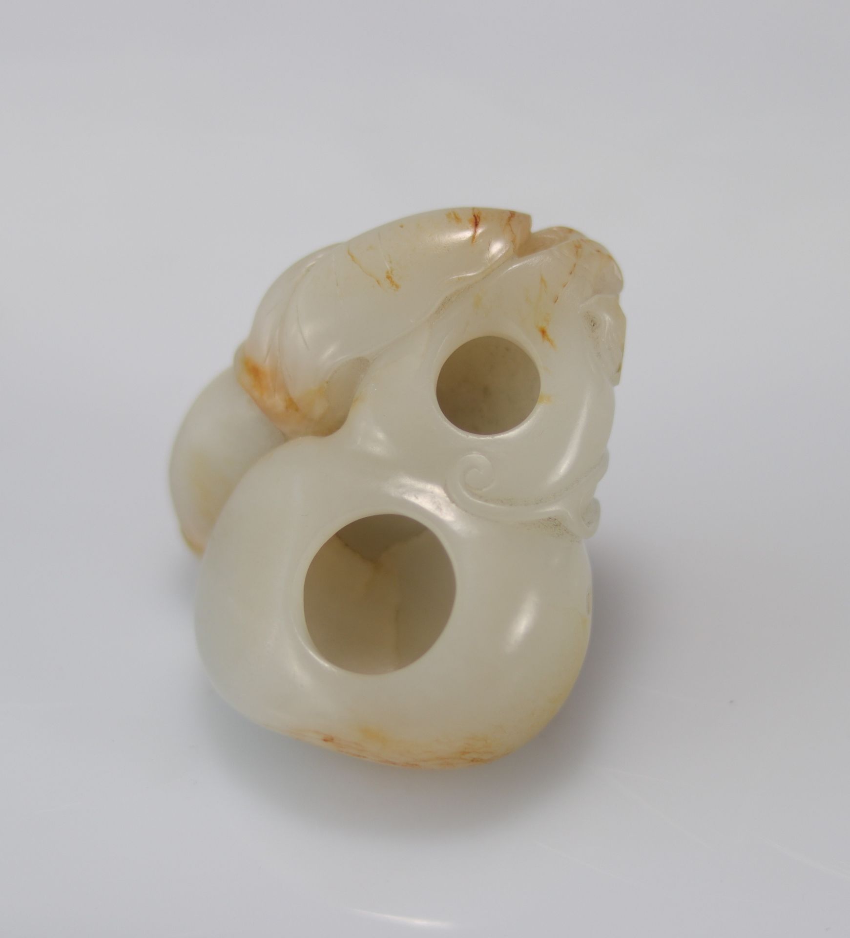 China - jade brush holder double gourd celadon rust - 18th Qianlong - Image 6 of 9