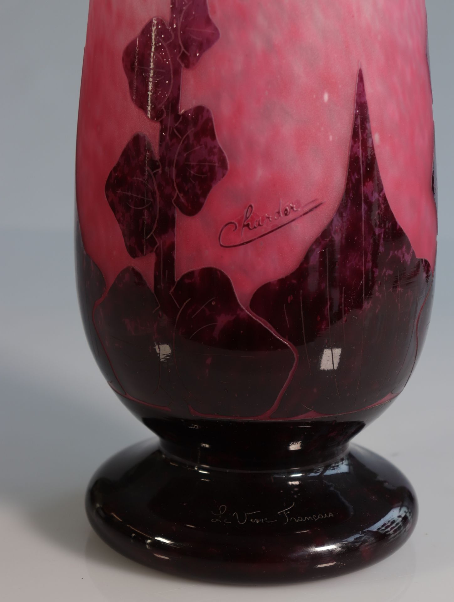 Large French SCHNEIDER LE VERRE Vase, Dahlia decor, signed - circa 1925 - Bild 6 aus 6