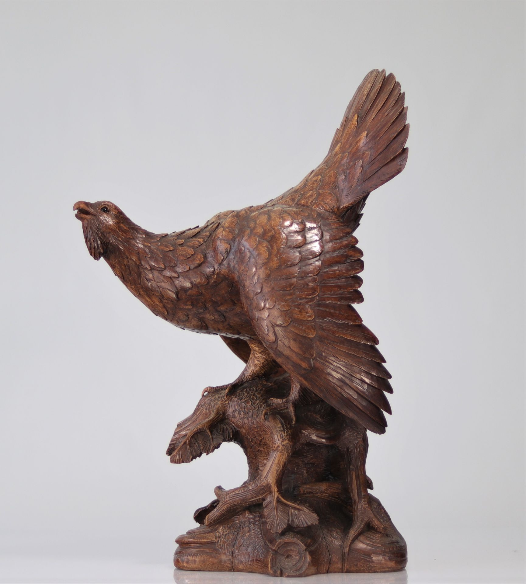 Black forest - Heather shell (capercaillie) in carved wood - 19th