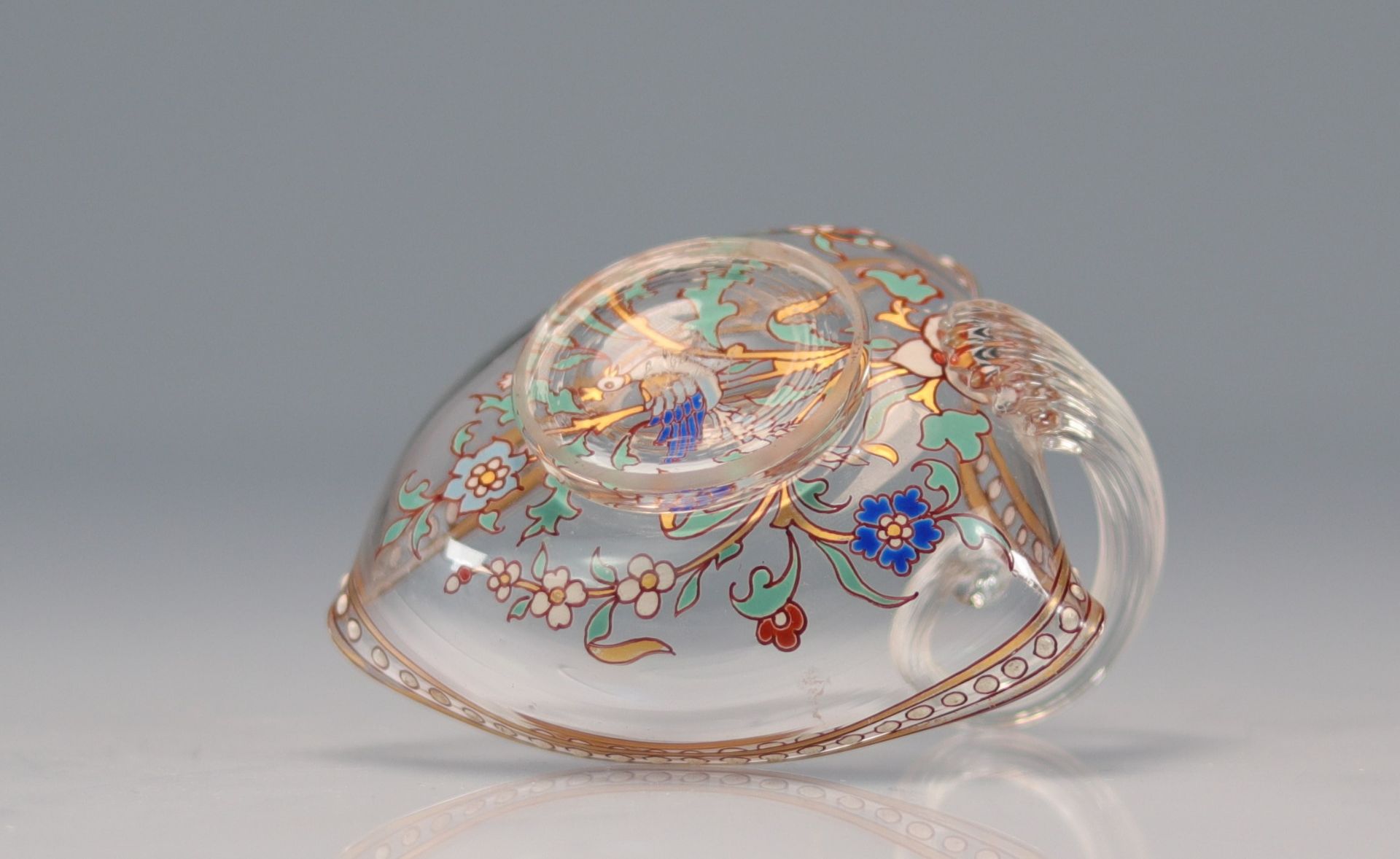 Emile Galle enamelled heart-shaped crystal bowl - Bild 5 aus 6