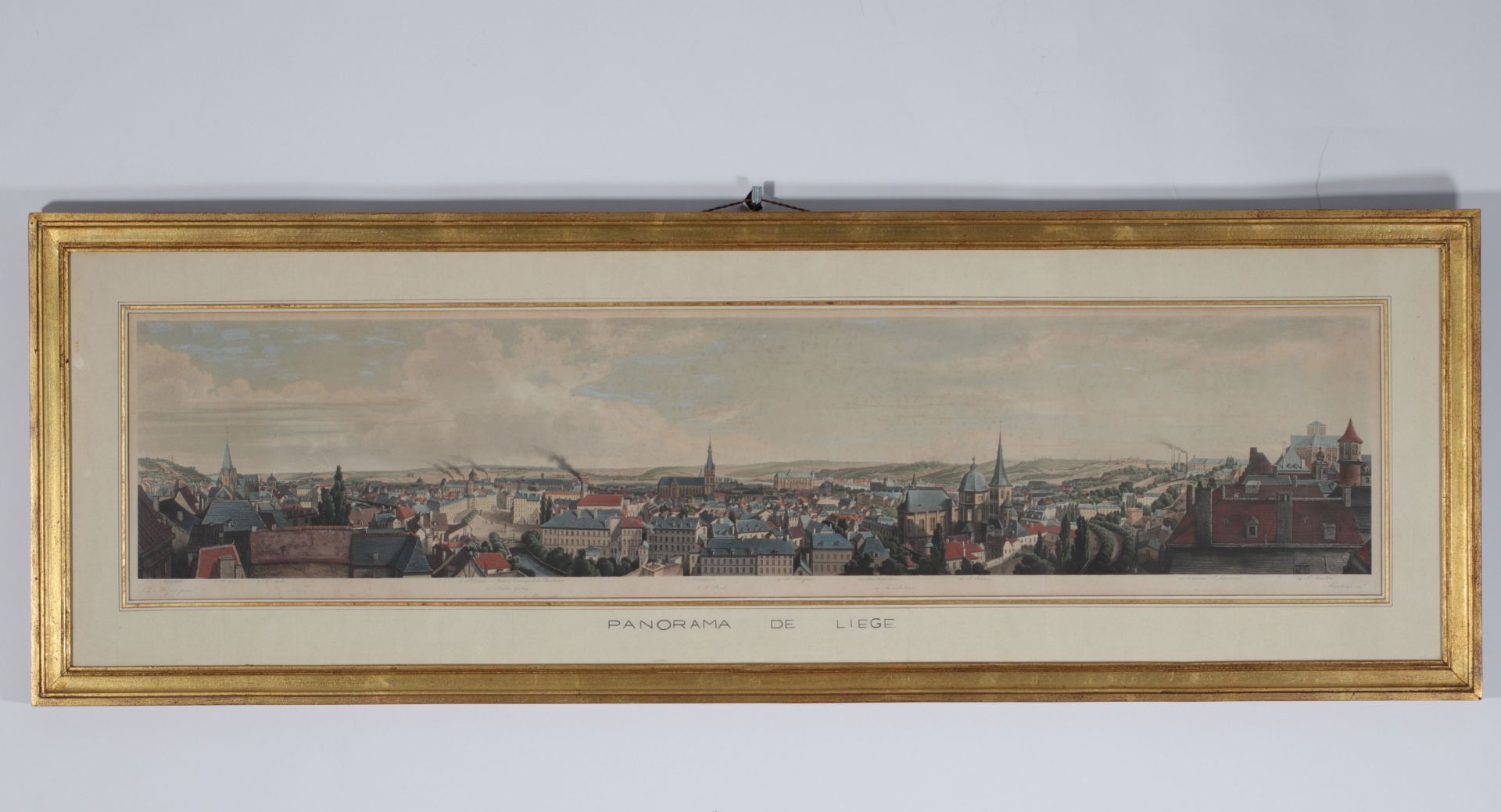 City of Liege panorama old engraving