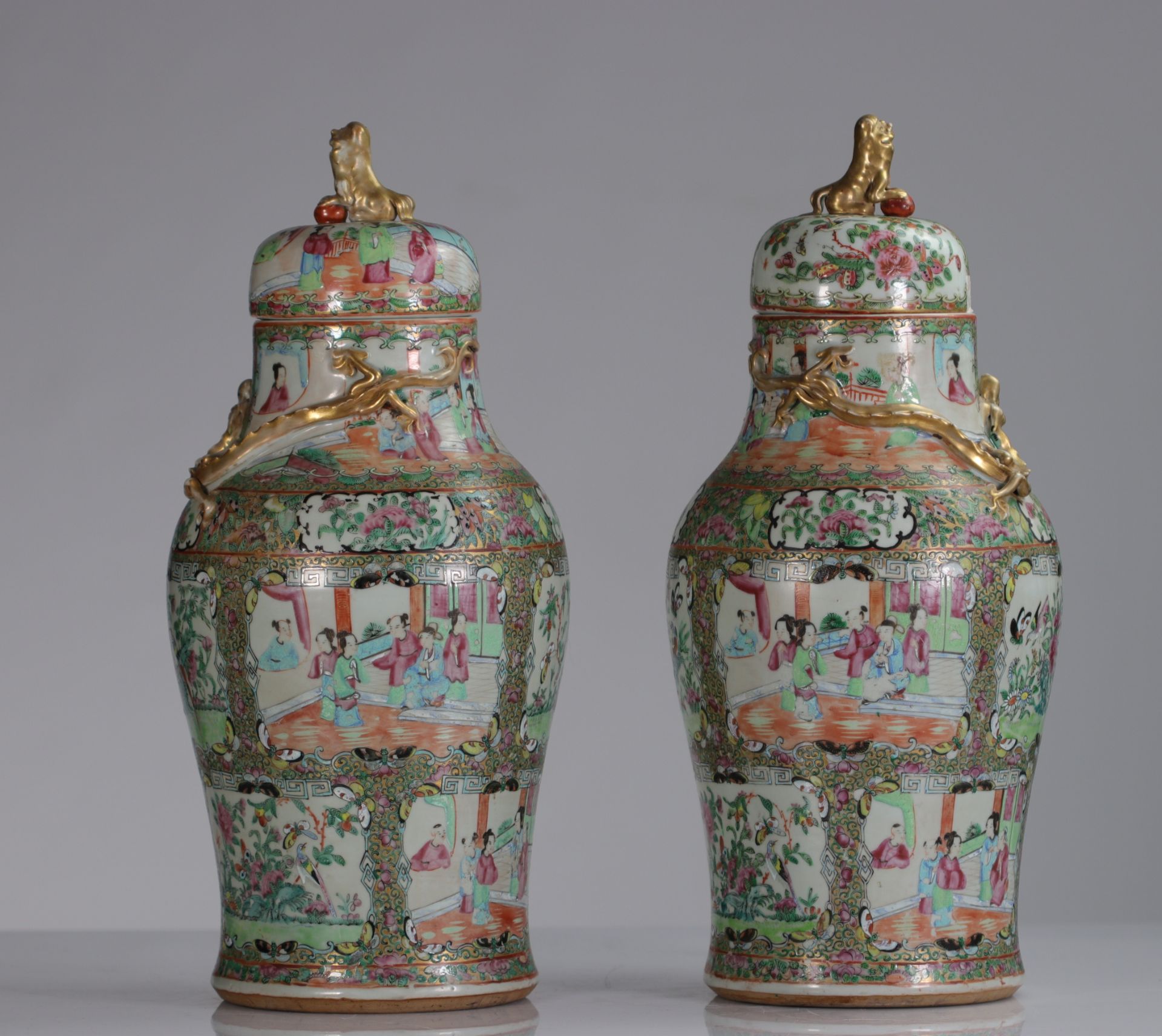 Pair of 19th century Canton porcelain covered vases