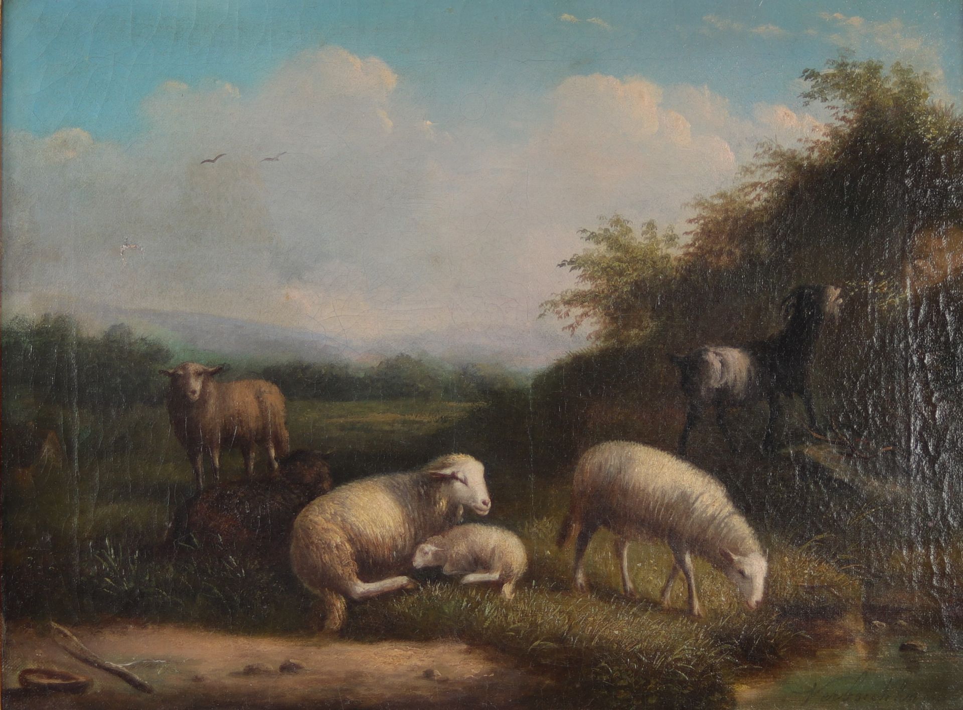 Eugene VERBOECKHOVEN (1798/99-1881) Oil on canvas "sheep near"