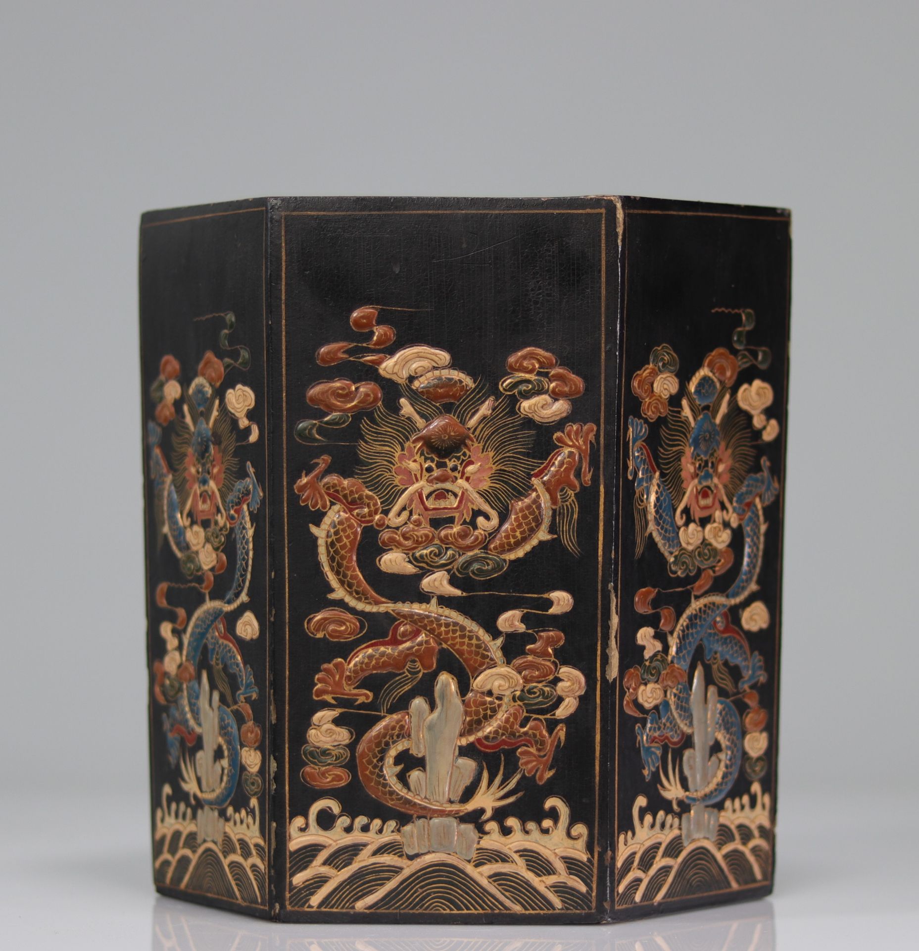 Chinese brush holder decorated with imperial dragons Mark under the piece - Bild 2 aus 5