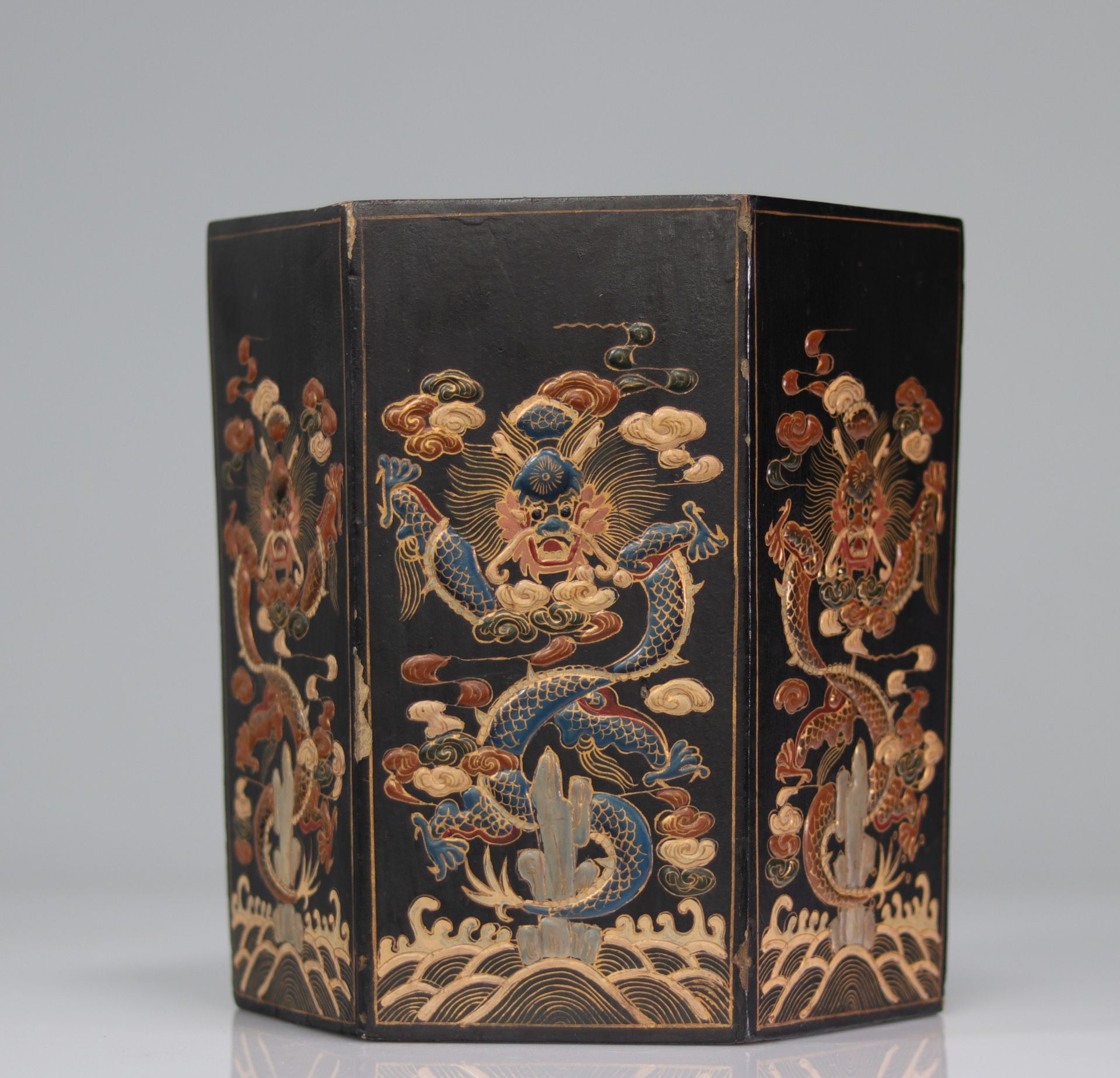 Chinese brush holder decorated with imperial dragons Mark under the piece - Bild 3 aus 5