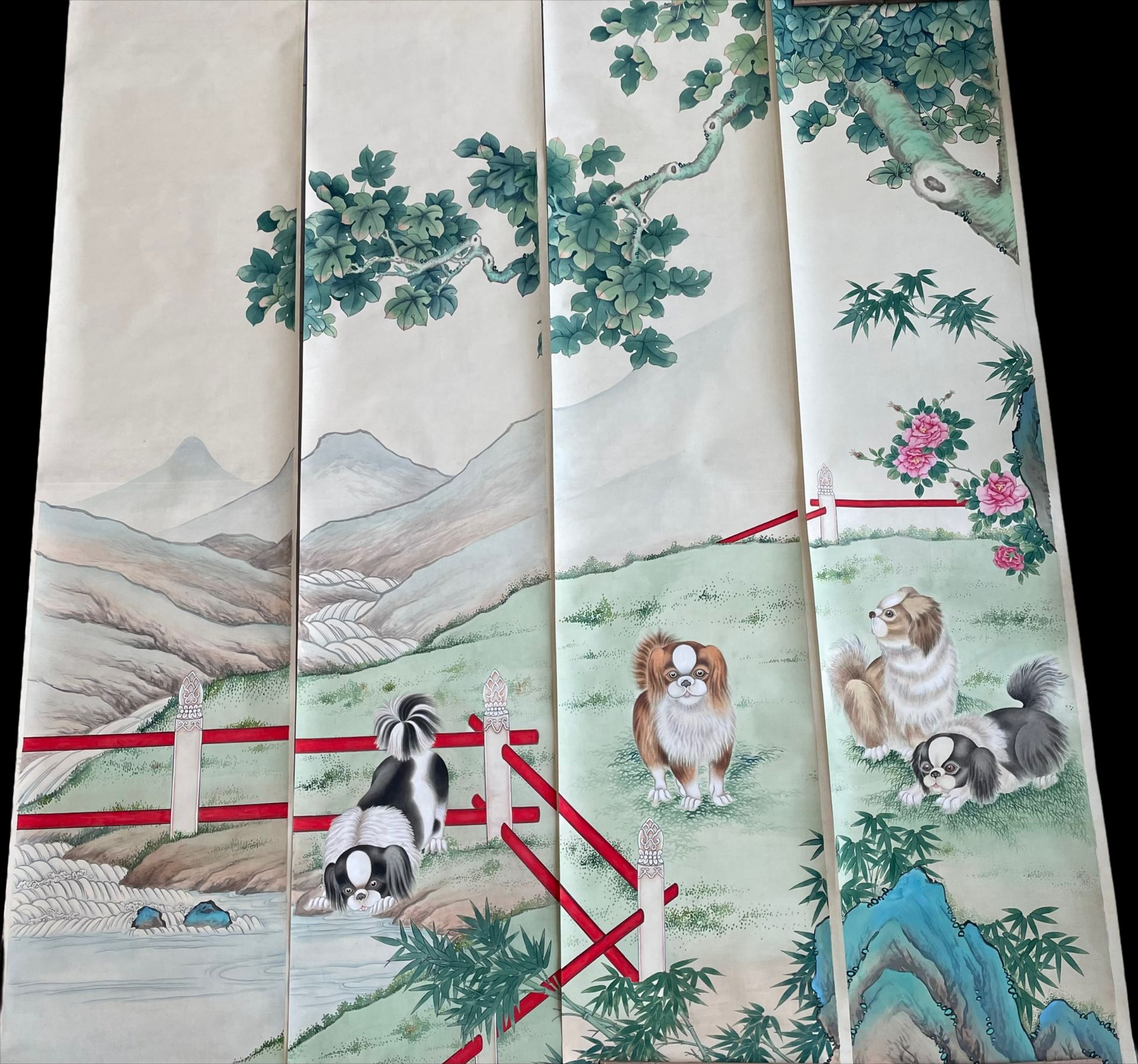 Painting on scroll. China with Pekingese decor.
