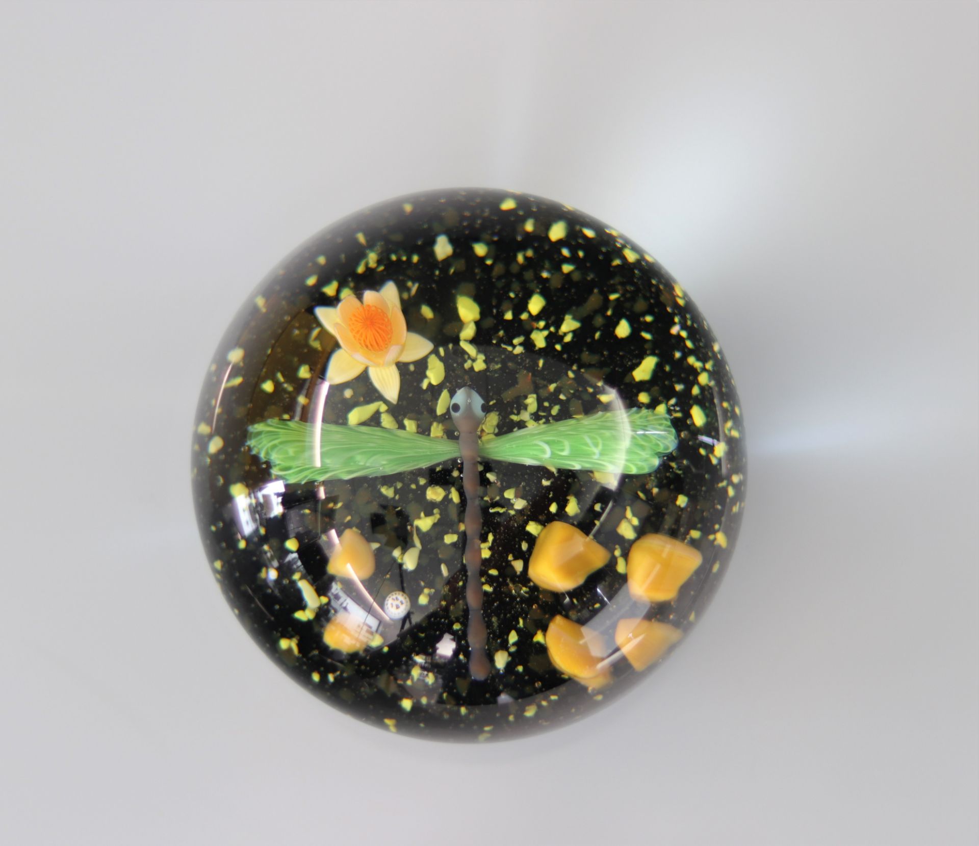 Baccarat paperweight 1982- 121/175, canes and dragonfly on a flowery background