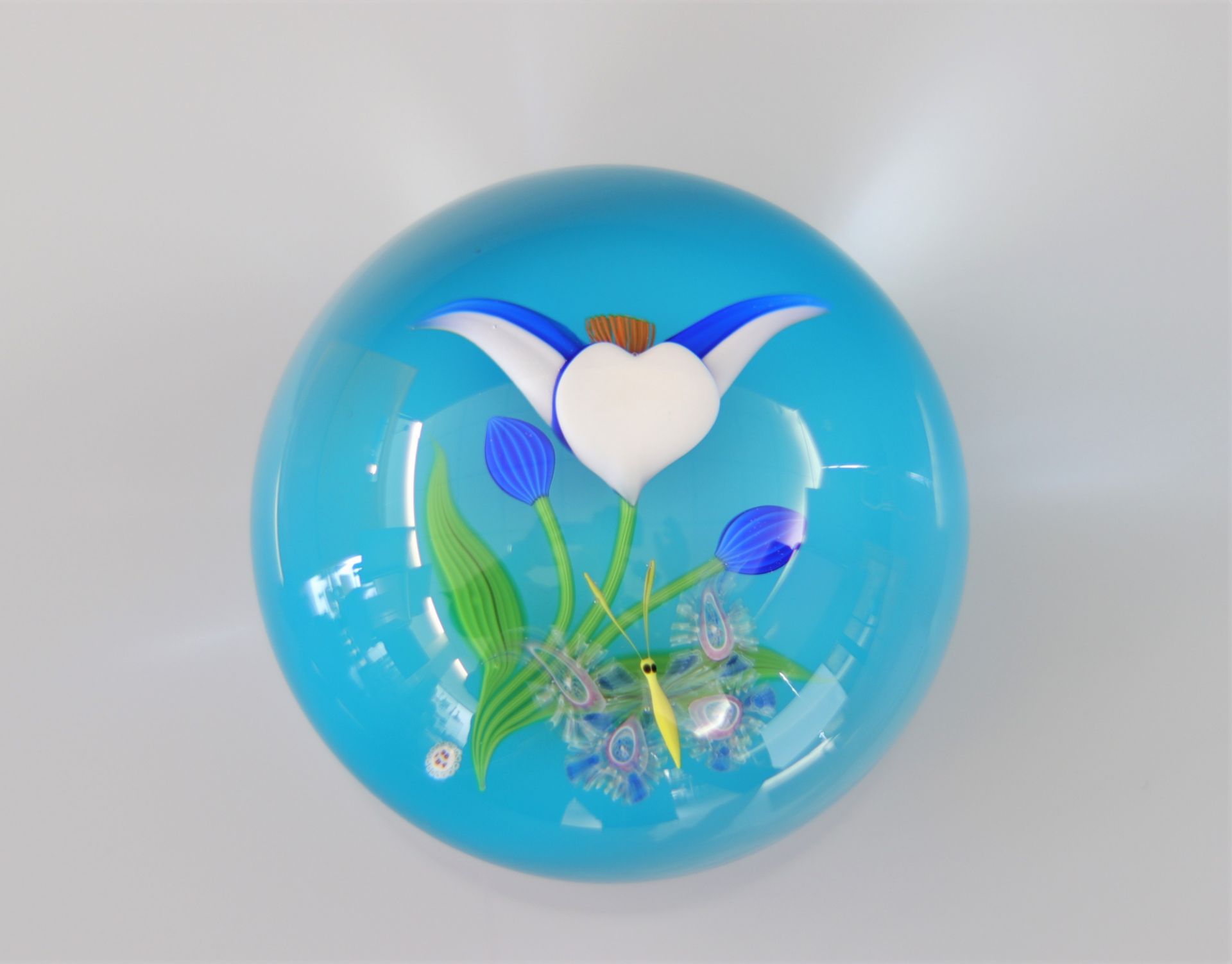 Baccarat 1984 paperweight - Number 90/175, stylized flowers with butterfly