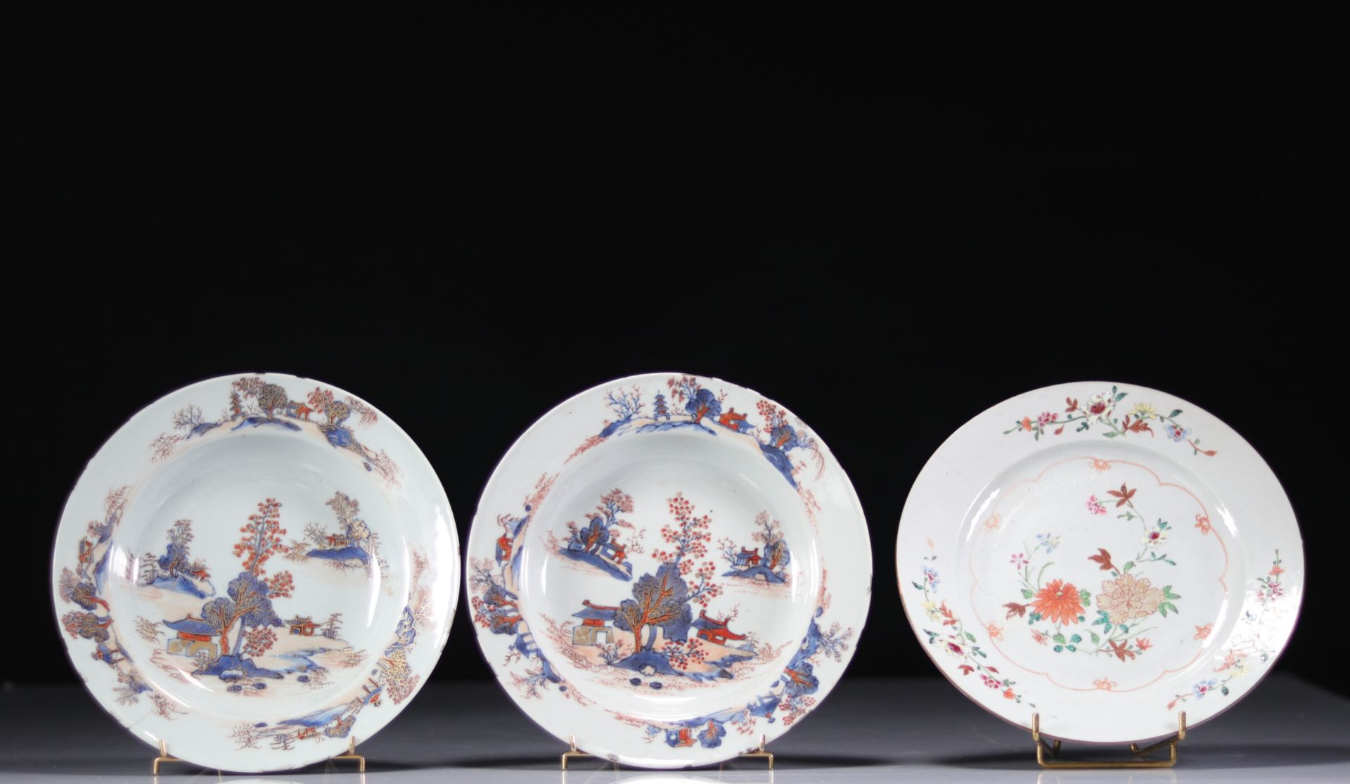 Set of 3 Chinese Famille Rose plates XVII and XVIII th century