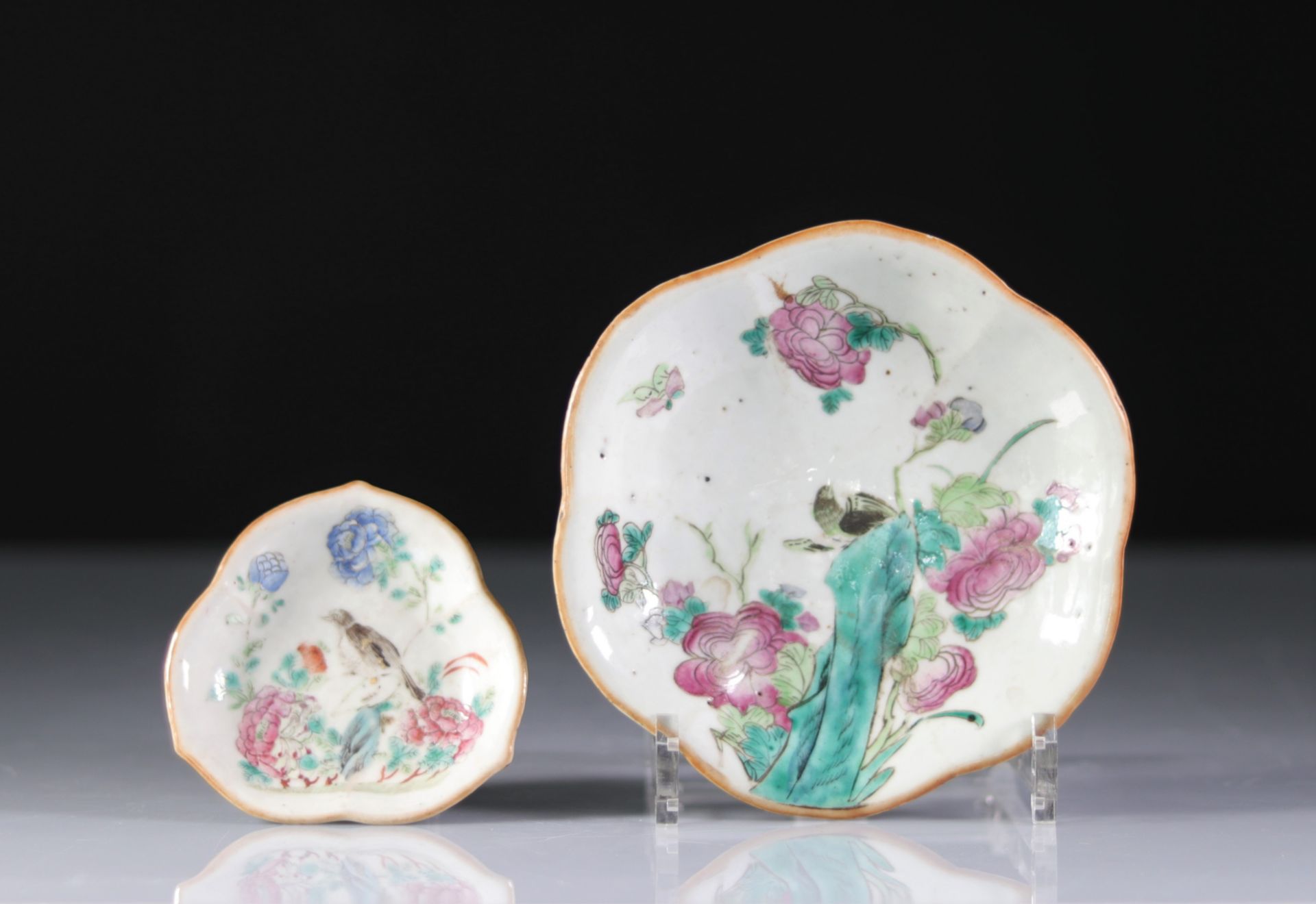 China set of two famille rose porcelains