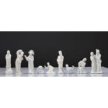 Set of 9 Chinese white porcelain statues