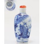 "blanc-bleu" porcelain snuff box Qing period landscape decor