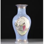 Family rose vase lavender blue background and gold double cartridges Qianlong brand