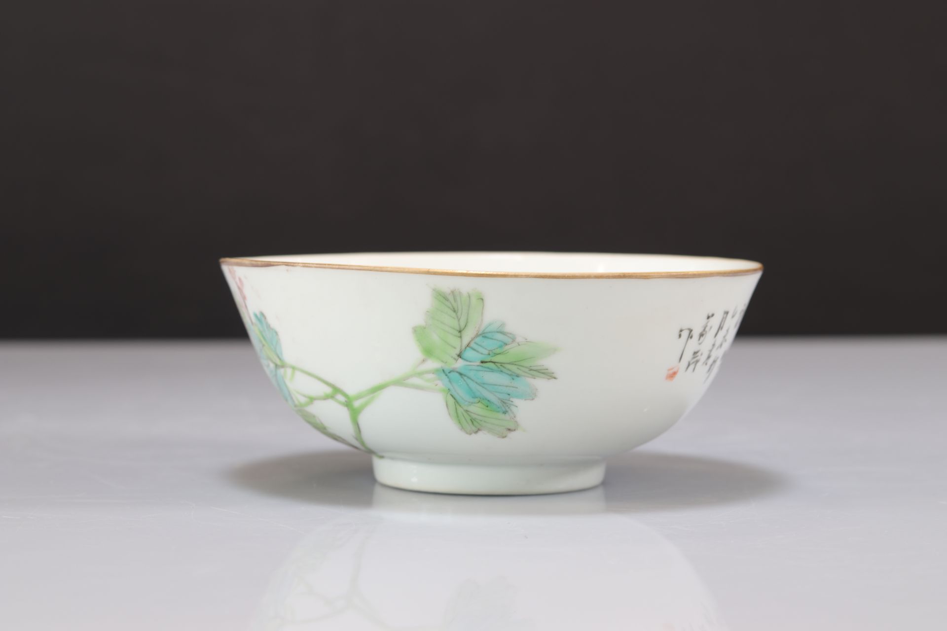 Large porcelain bowl decorated with artist signature birds - Image 3 of 5