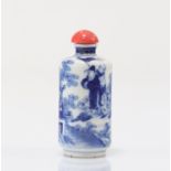 "blanc-bleu" porcelain snuff bottle decorated with Qing period characters