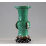 Green monochrome vase in the shape of Gu XVIIIth later silver mount