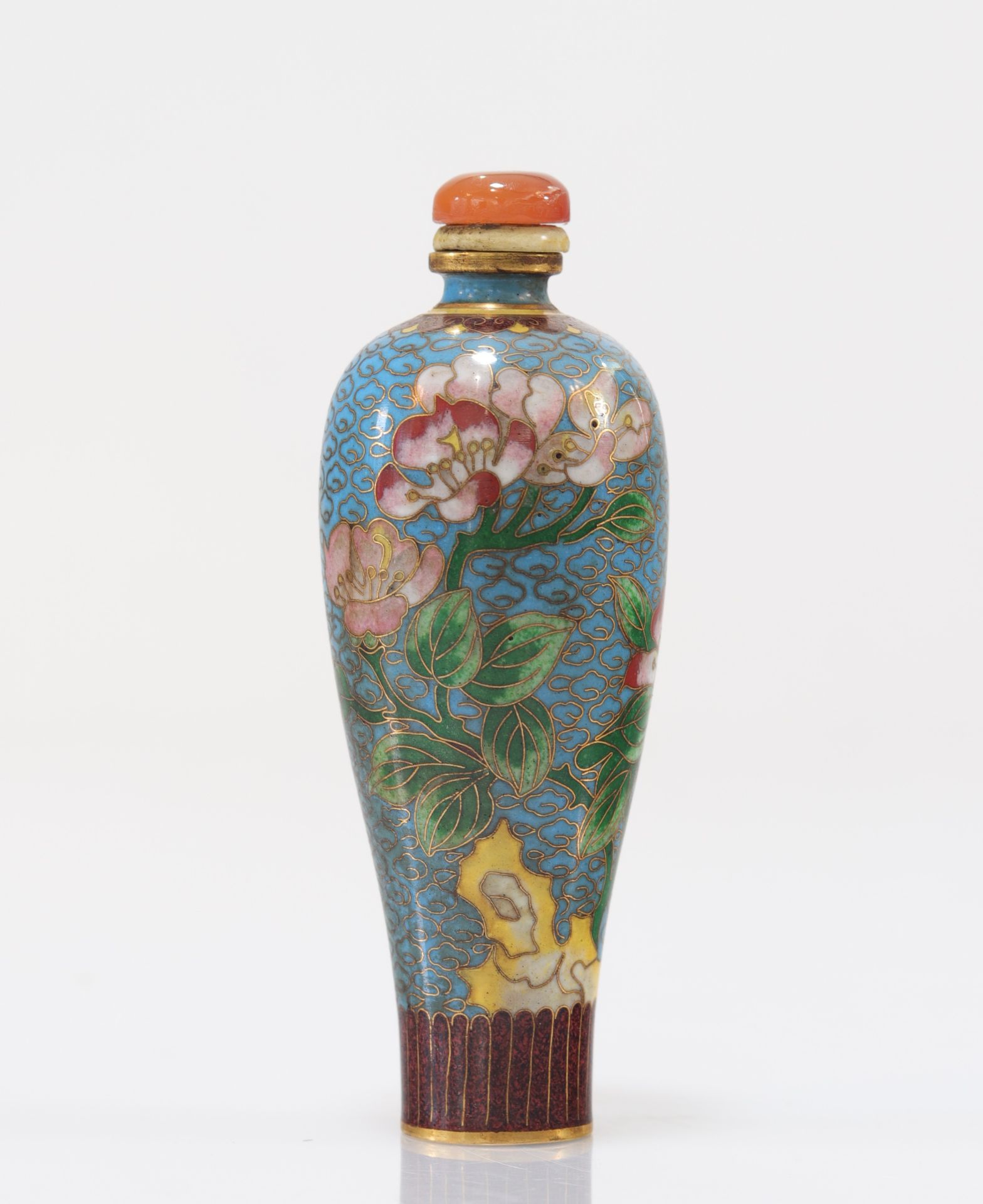 Qing period cloisonne snuff box with flower decoration - Image 5 of 7