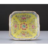 Famille rose porcelain dish with yellow background